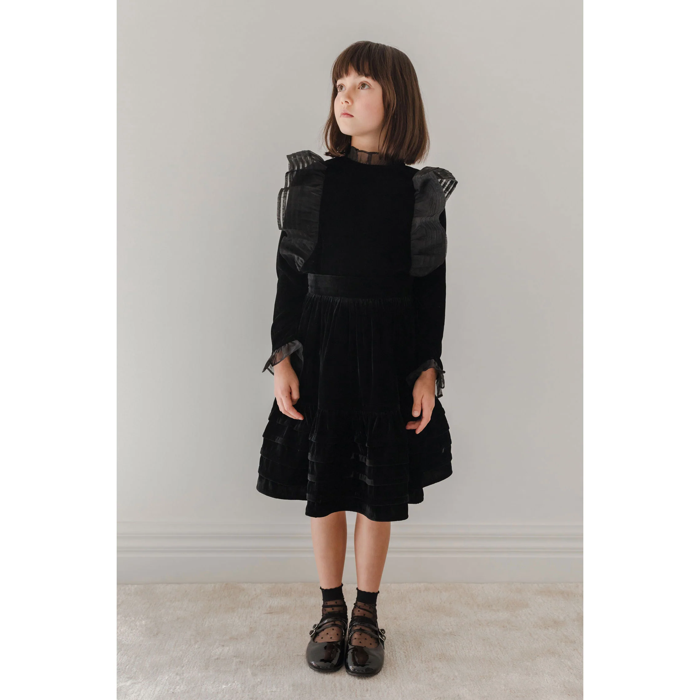 Petite Amalie Black Velvet Pleaded Skirt - Image 2