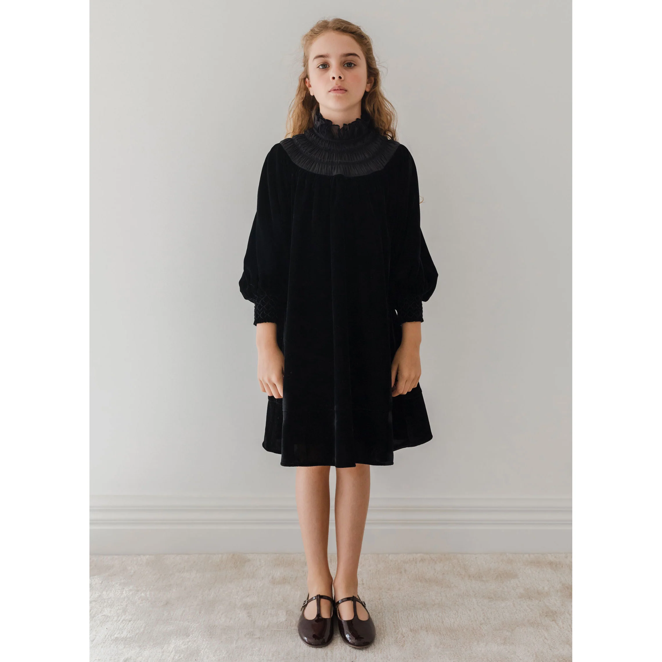 Petite Amalie Black Velvet Shirred Organza Dress - Image 2