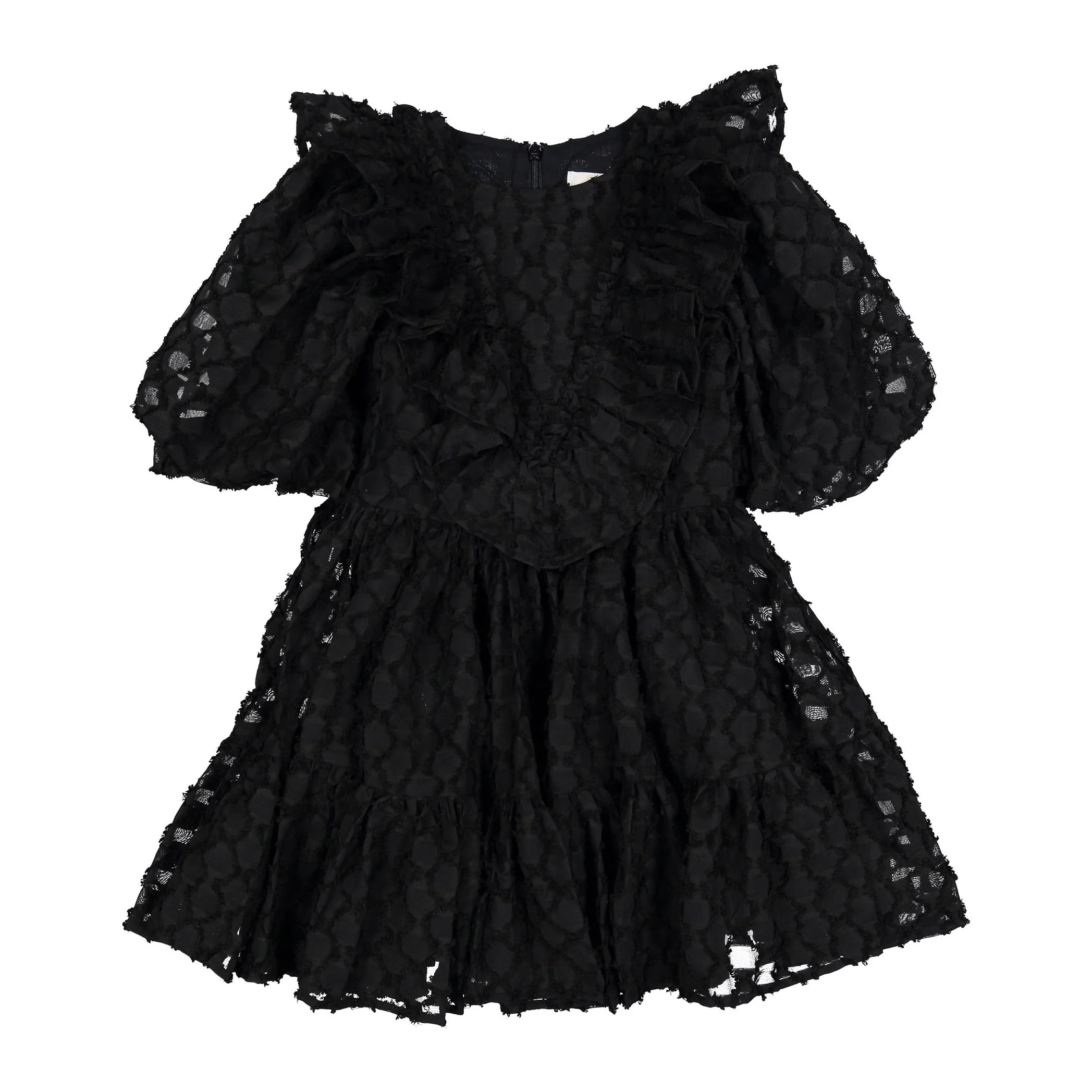 Petite Amalie Black Vine Burnout Puff Sleeve Dress