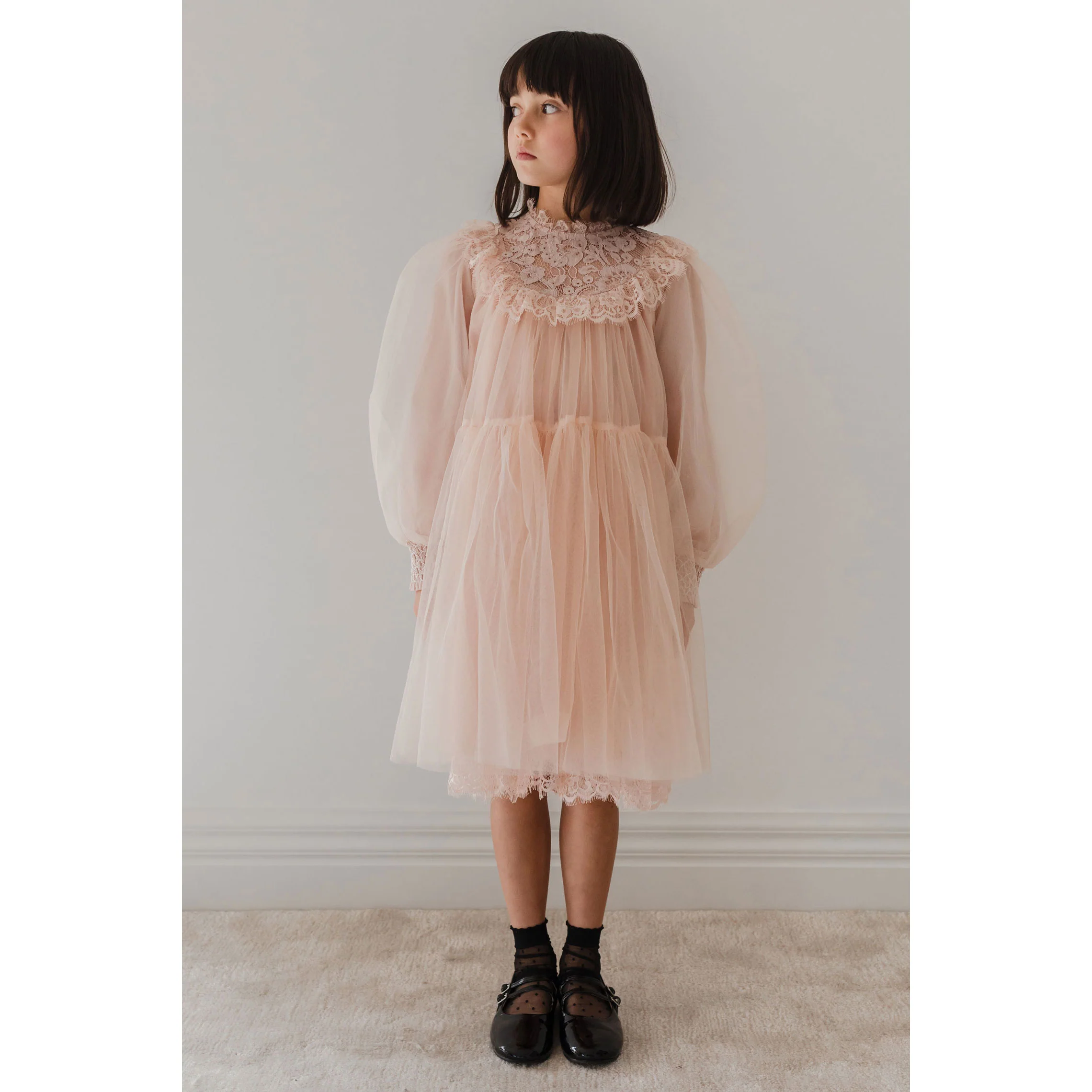Petite Amalie Blush French Lace Tulle Babydoll Dress - Image 2