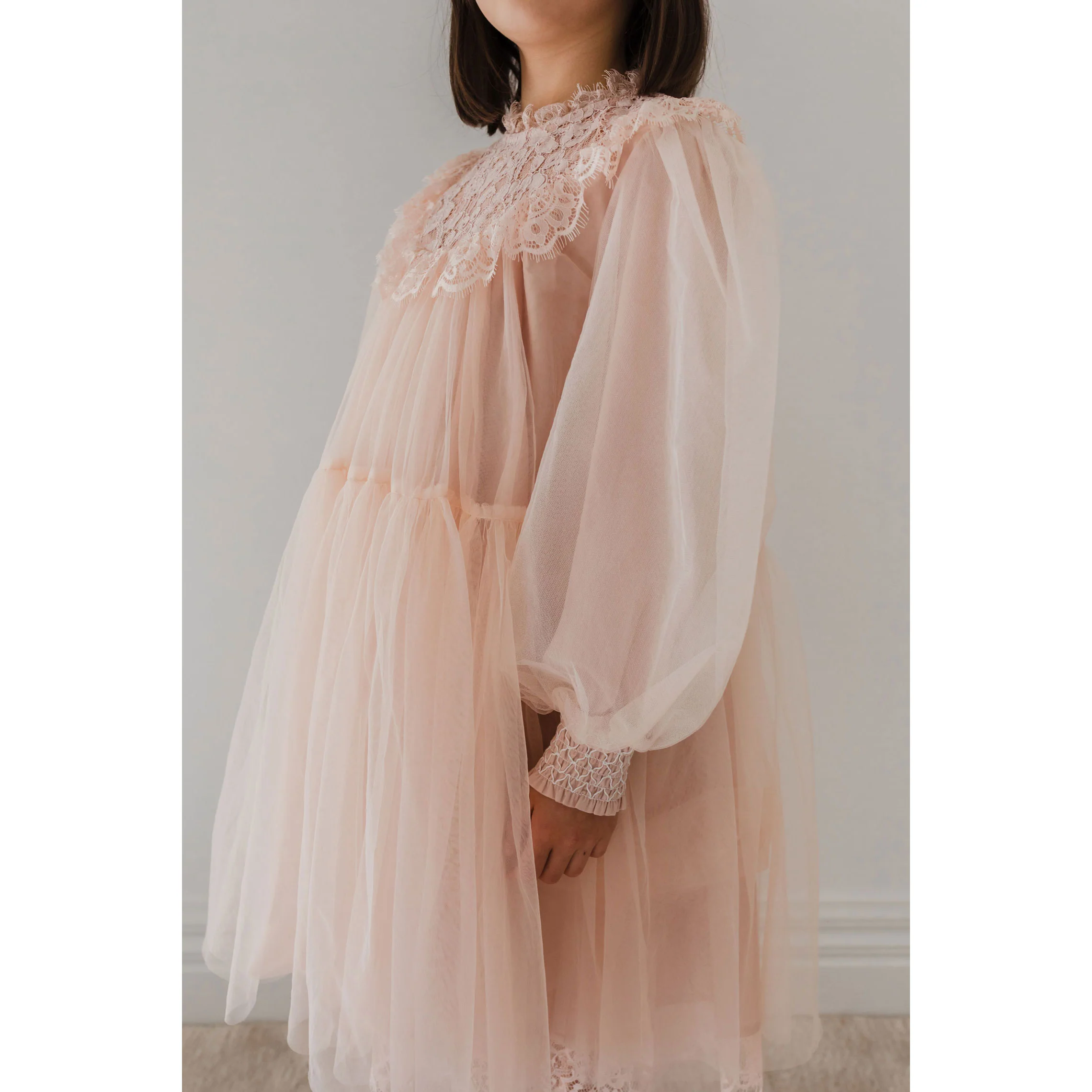 Petite Amalie Blush French Lace Tulle Babydoll Dress - Image 3