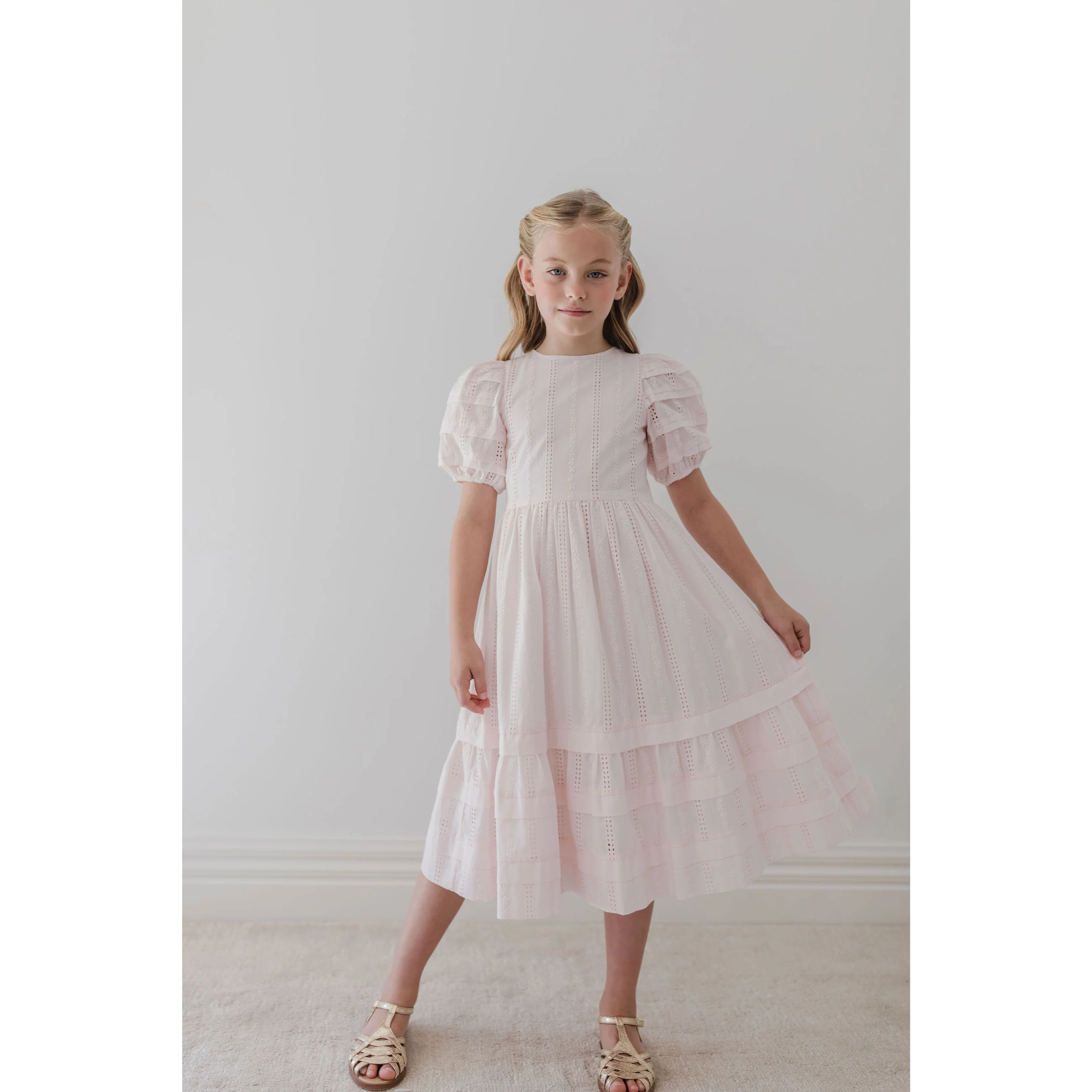 Petite Amalie Ice Pink Broderie Trellis Dress - Image 2
