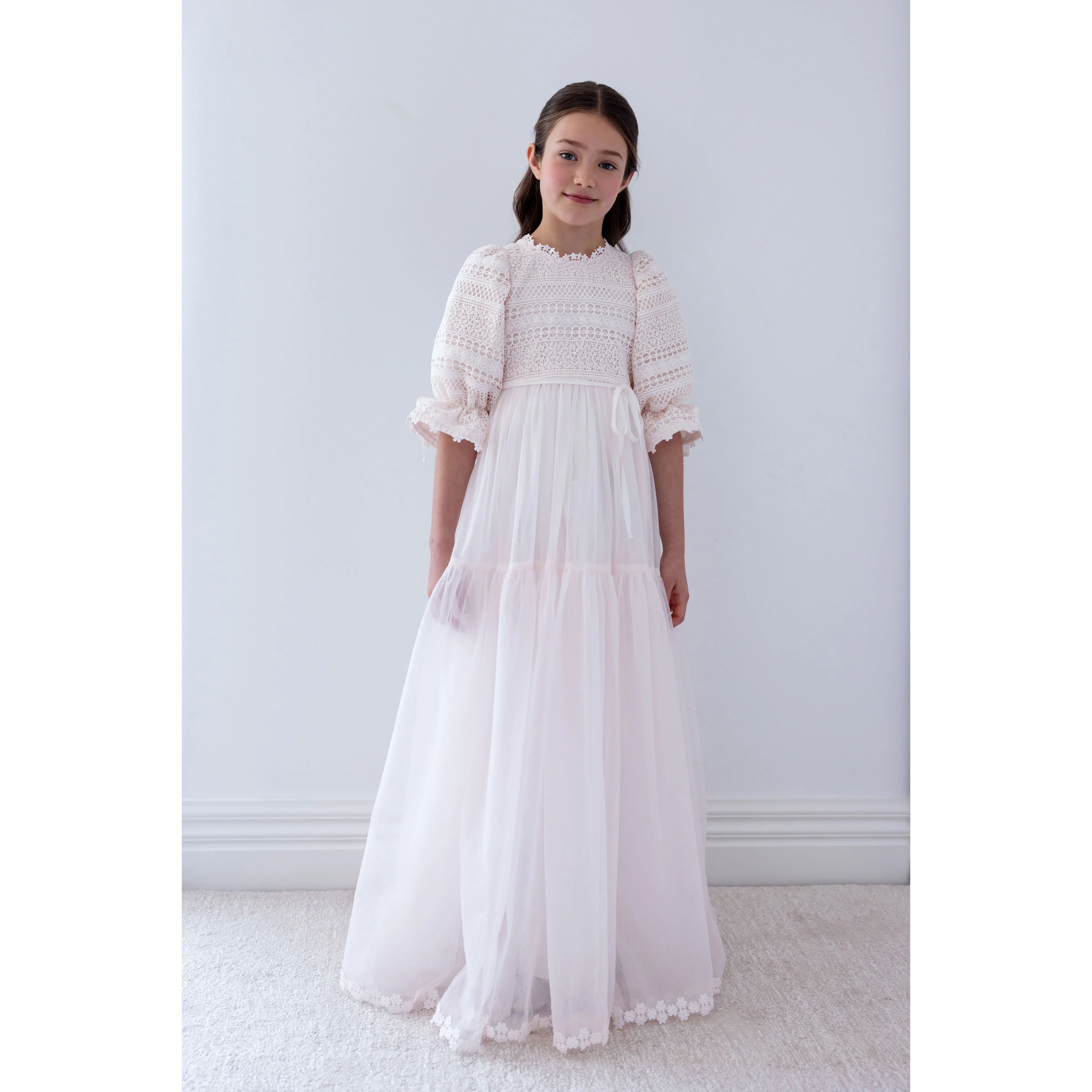 Petite Amalie Ice Pink Daisy Chain Lace Bodice Tulle Dress - Image 2