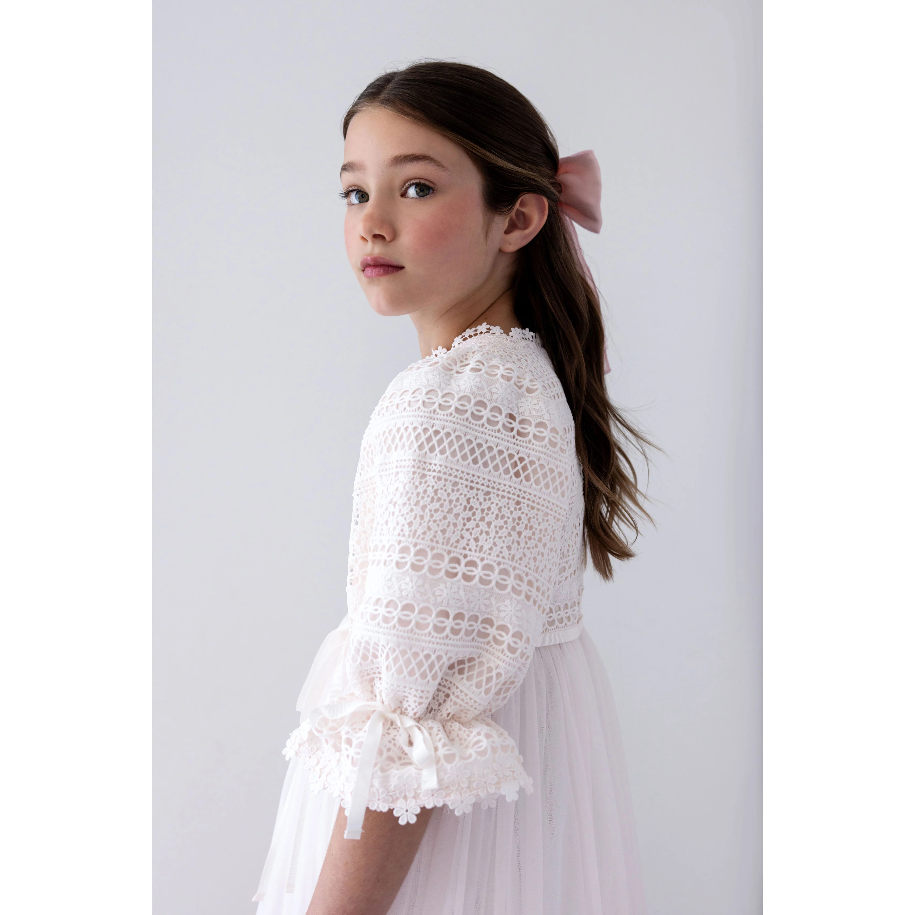 Petite Amalie Ice Pink Daisy Chain Lace Bodice Tulle Dress - Image 4