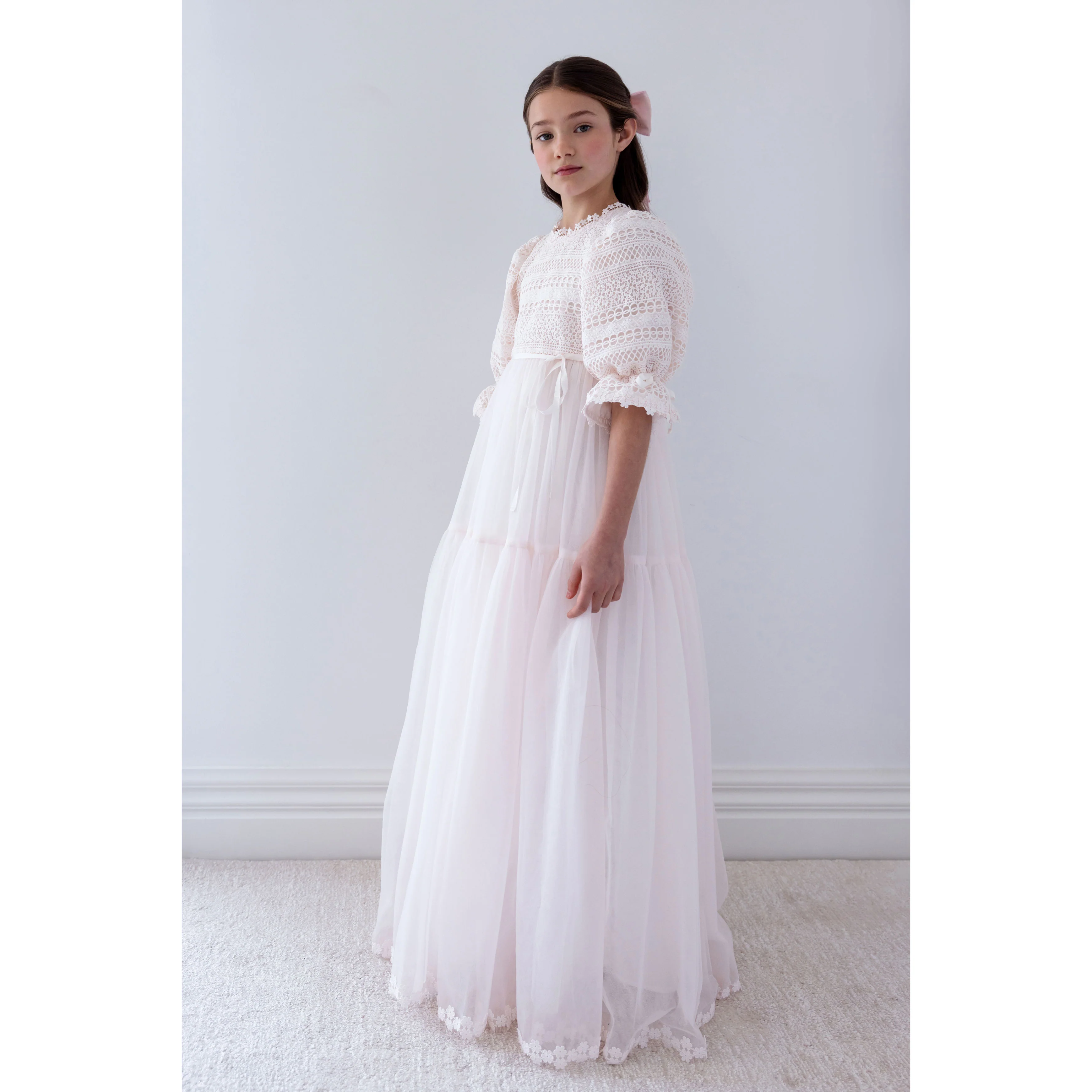 Petite Amalie Ice Pink Daisy Chain Lace Bodice Tulle Dress - Image 5