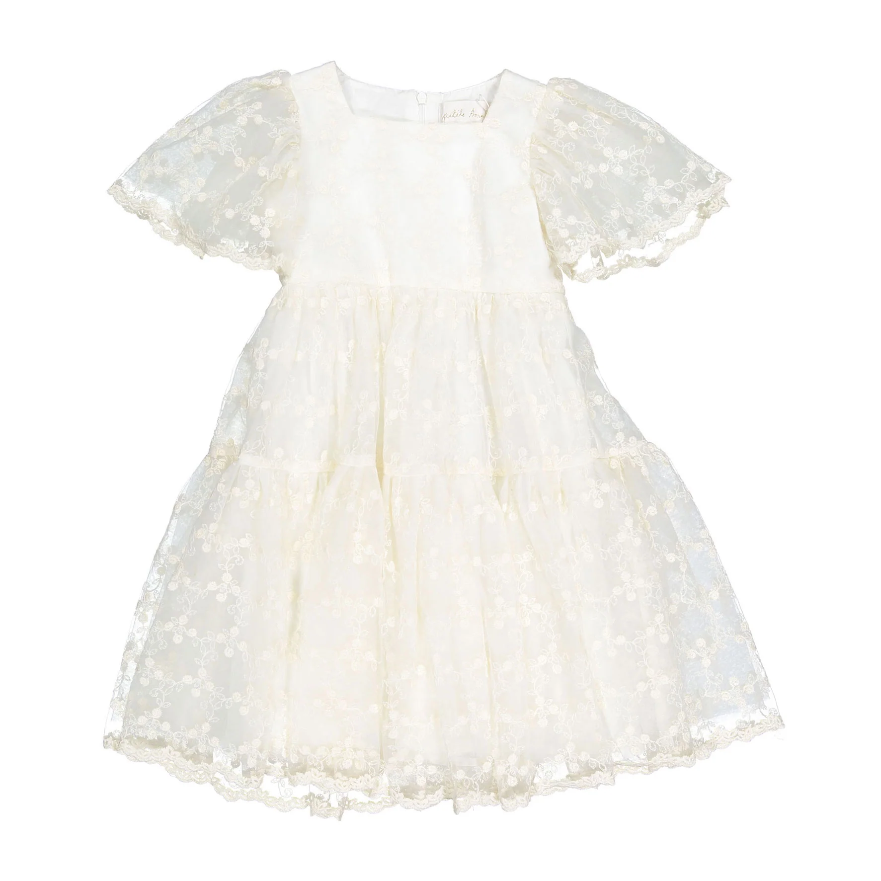 Petite Amalie Ivory Trellis Embroidered Organza Dress