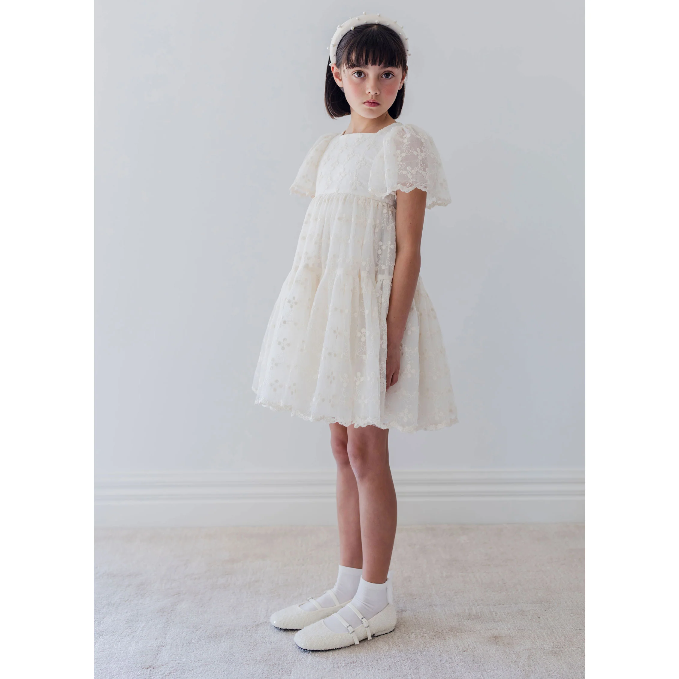 Petite Amalie Ivory Trellis Embroidered Organza Dress - Image 2