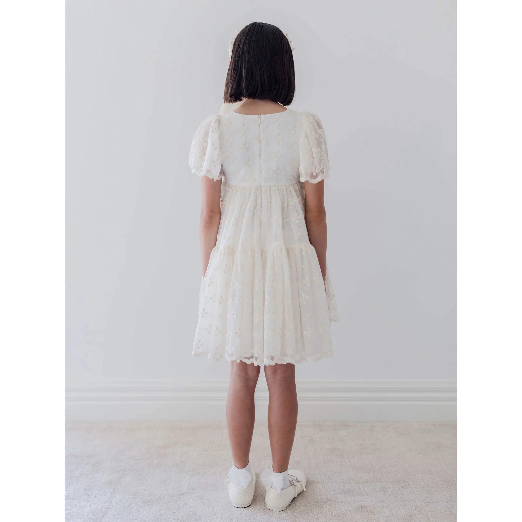 Petite Amalie Ivory Trellis Embroidered Organza Dress - Image 3