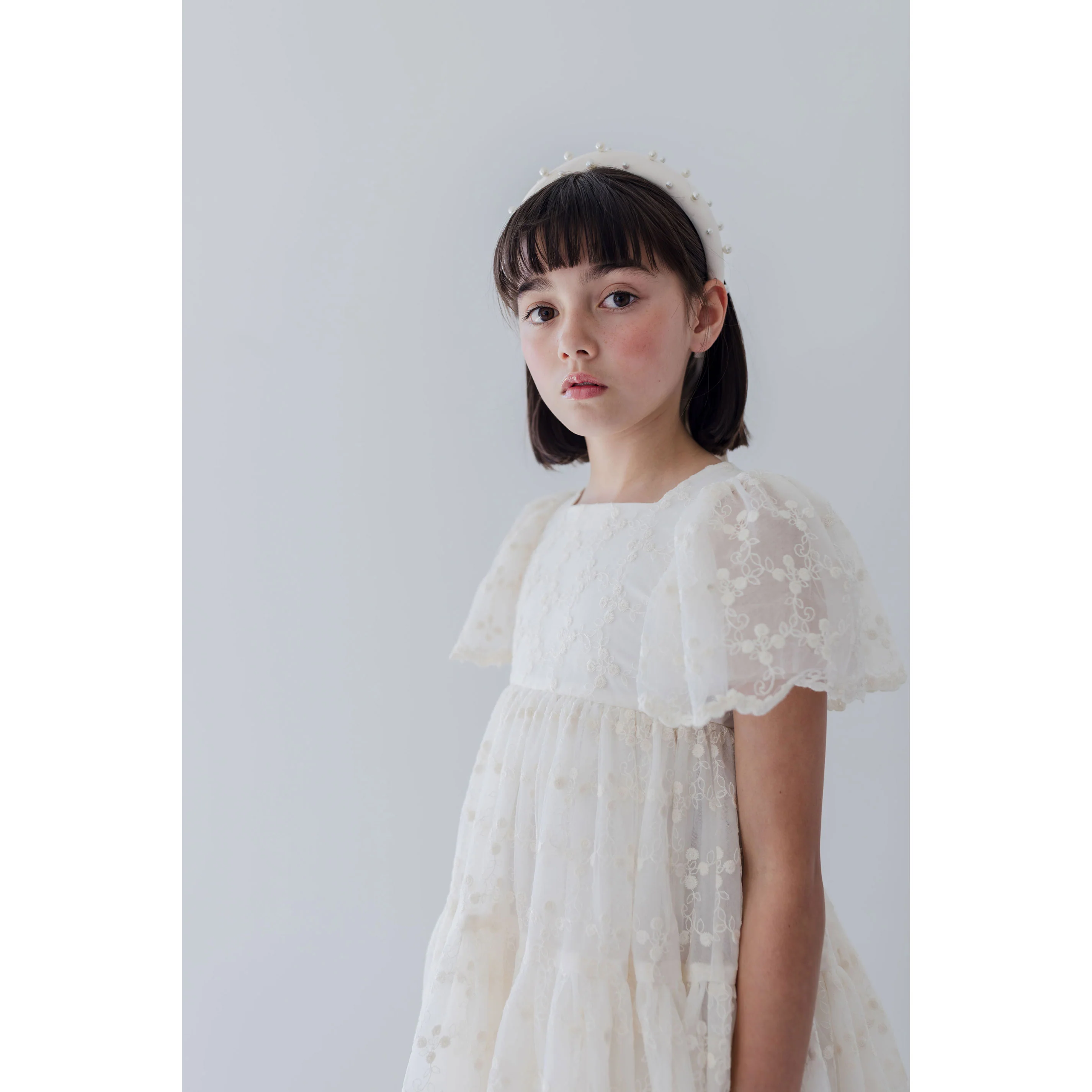 Petite Amalie Ivory Trellis Embroidered Organza Dress - Image 4