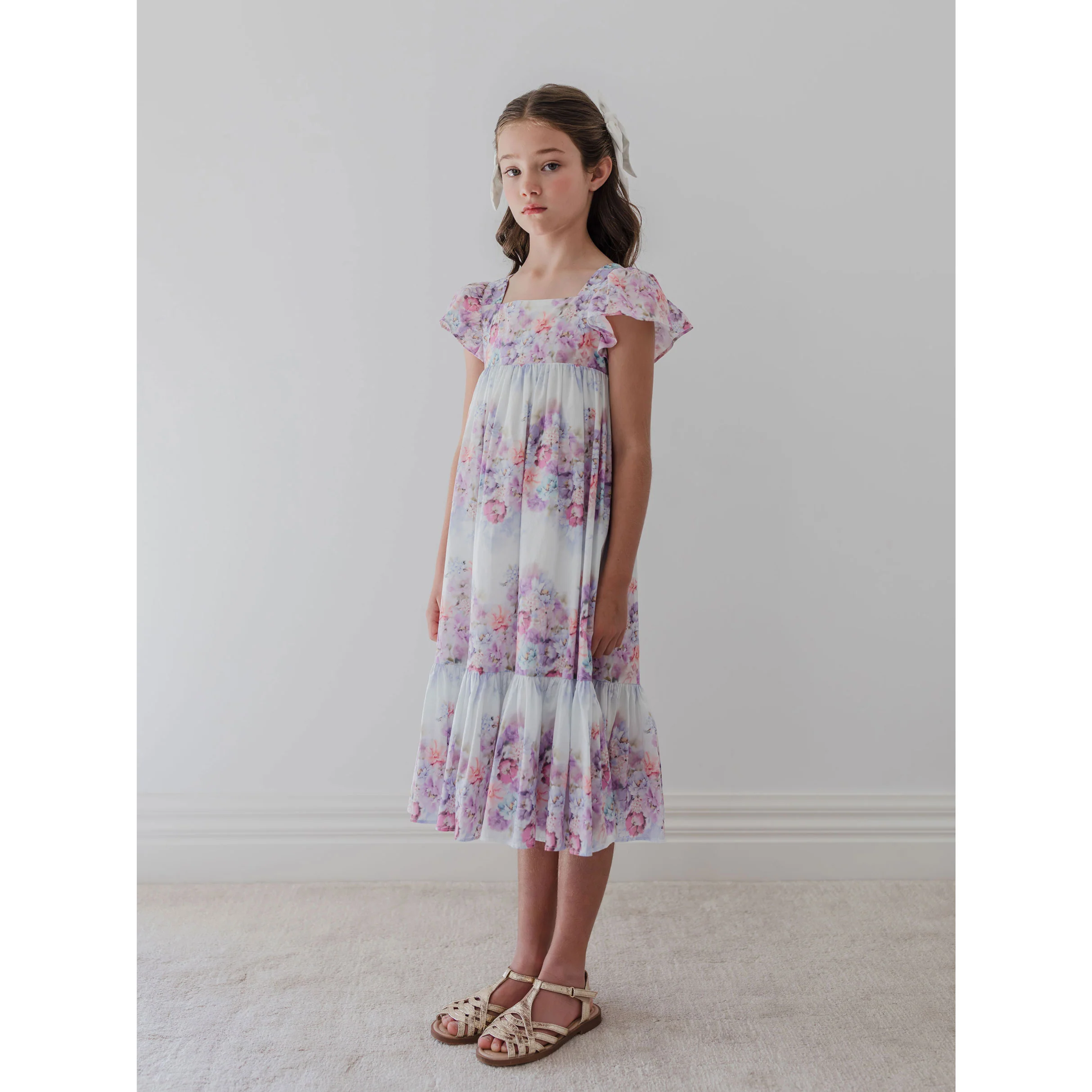 Petite Amalie  Lilac Floral Border Print Dress - Image 2