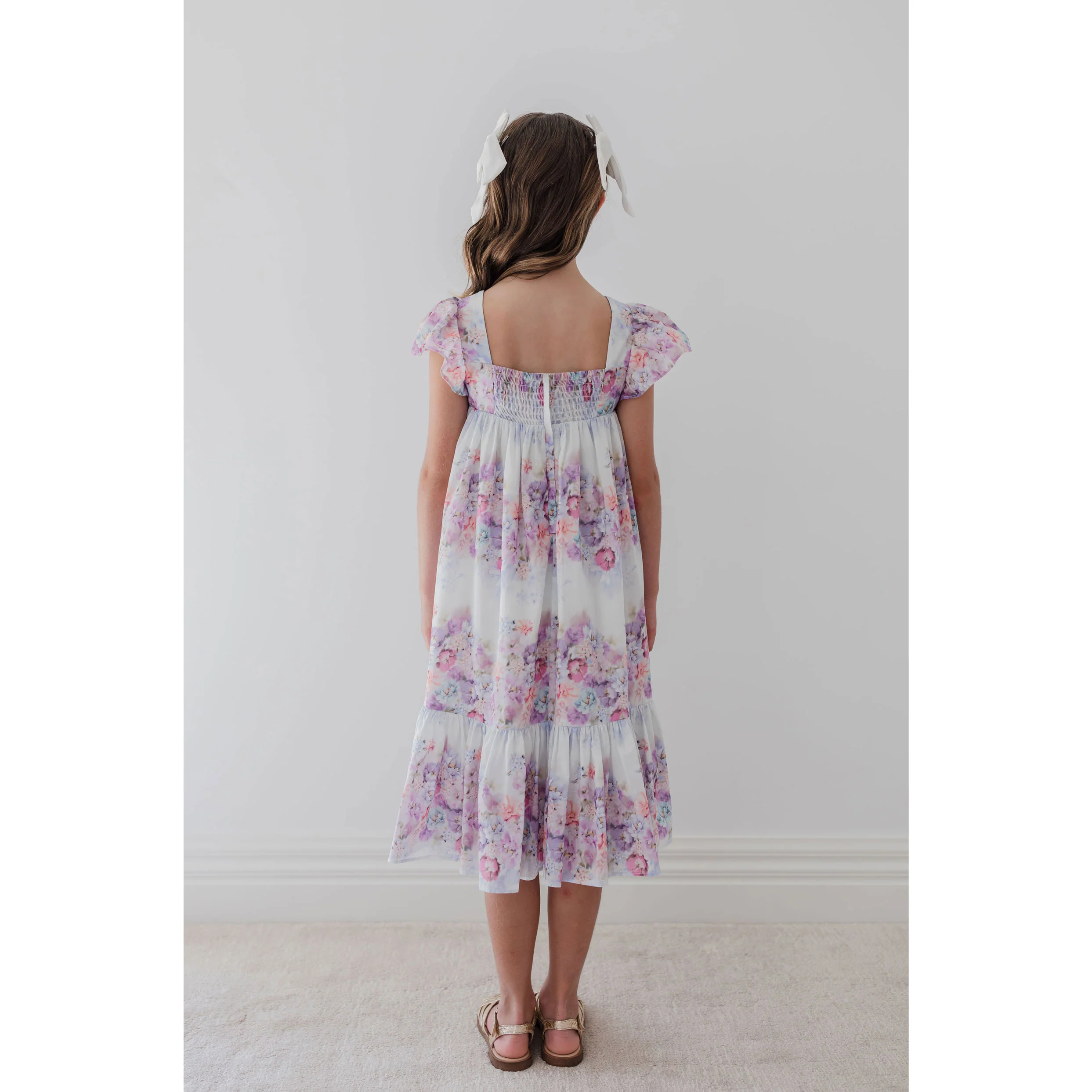 Petite Amalie  Lilac Floral Border Print Dress - Image 3