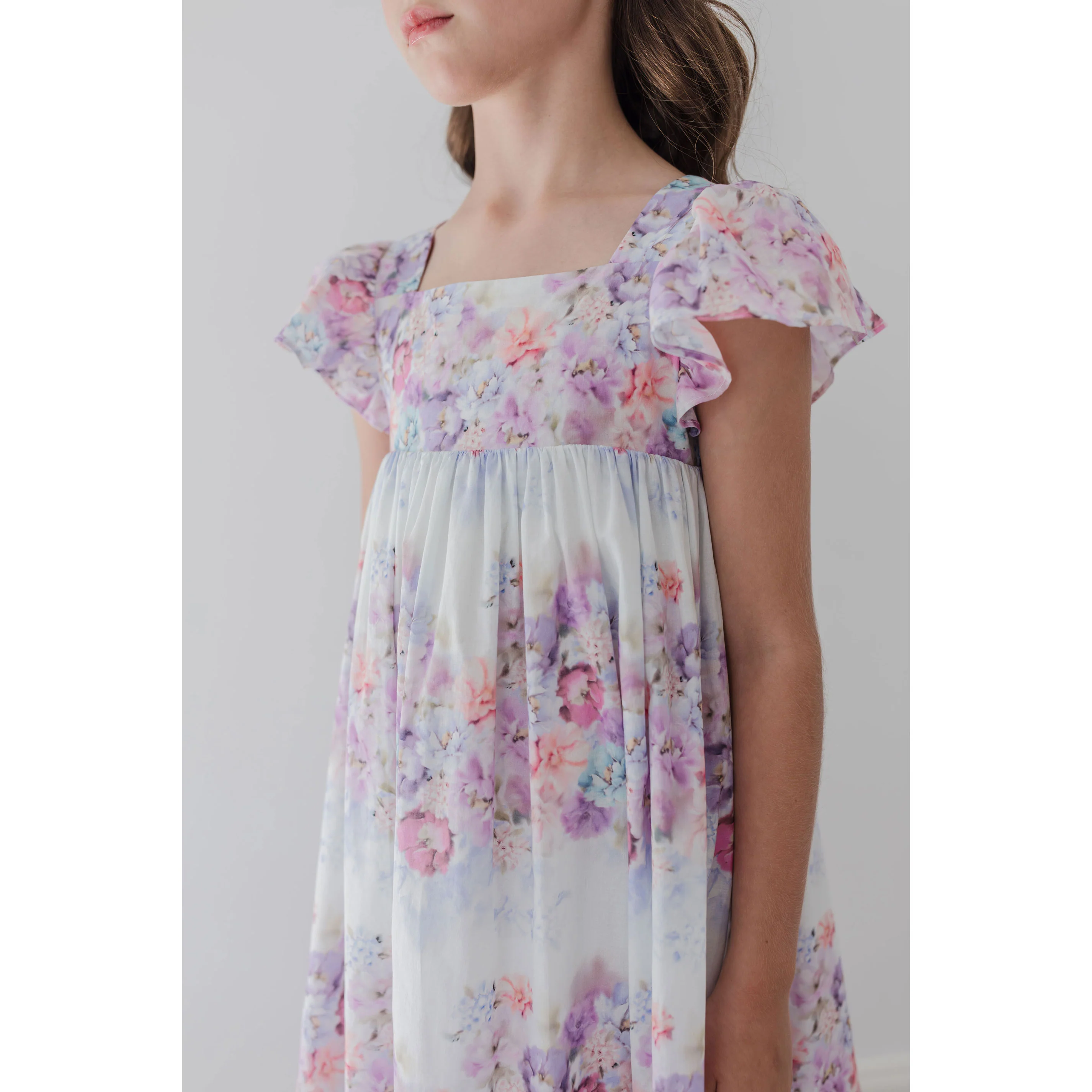 Petite Amalie  Lilac Floral Border Print Dress - Image 4