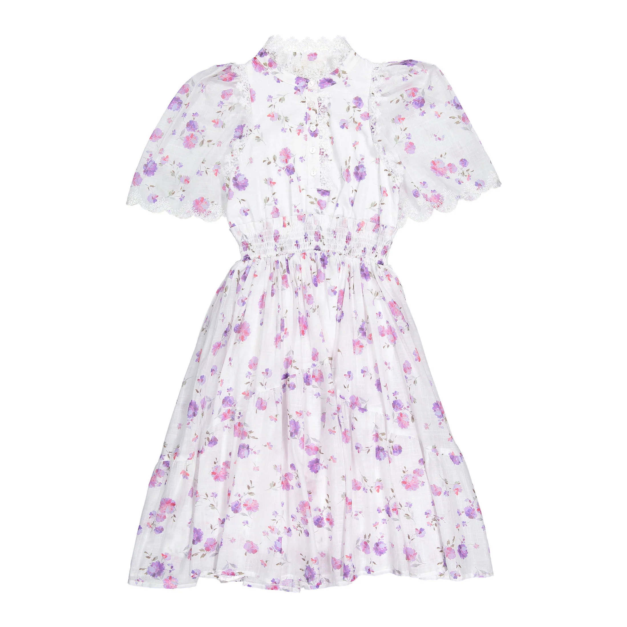 Petite Amalie Lilac Floral Shirred Waist Dress