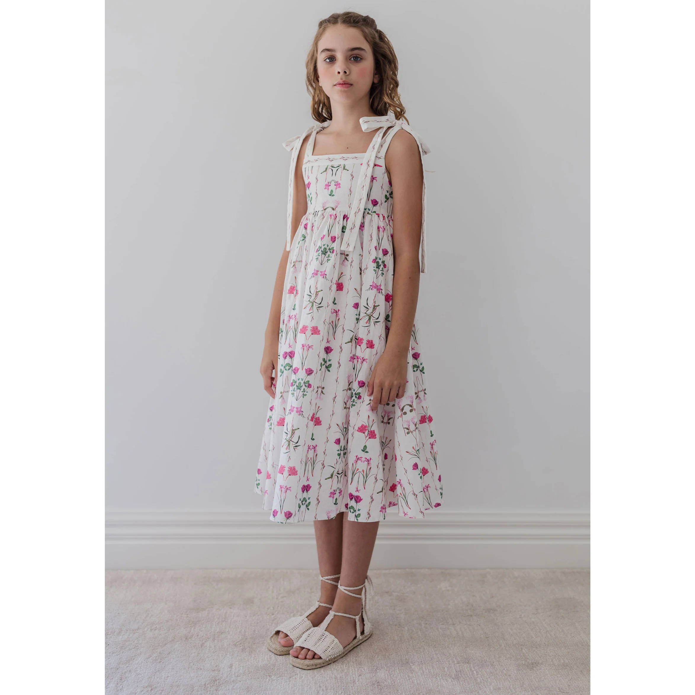 Petite Amalie  Magenta Flower Midi Dress With Tie Dress - Image 2