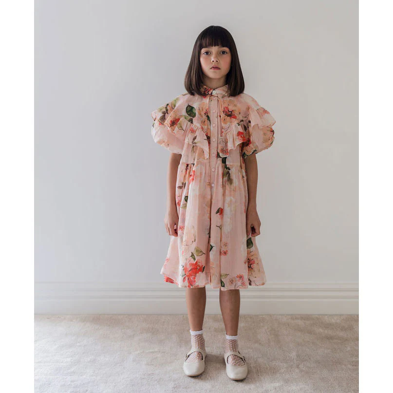 Petite Amalie Peach Peony Linen Collar Dress - Image 2