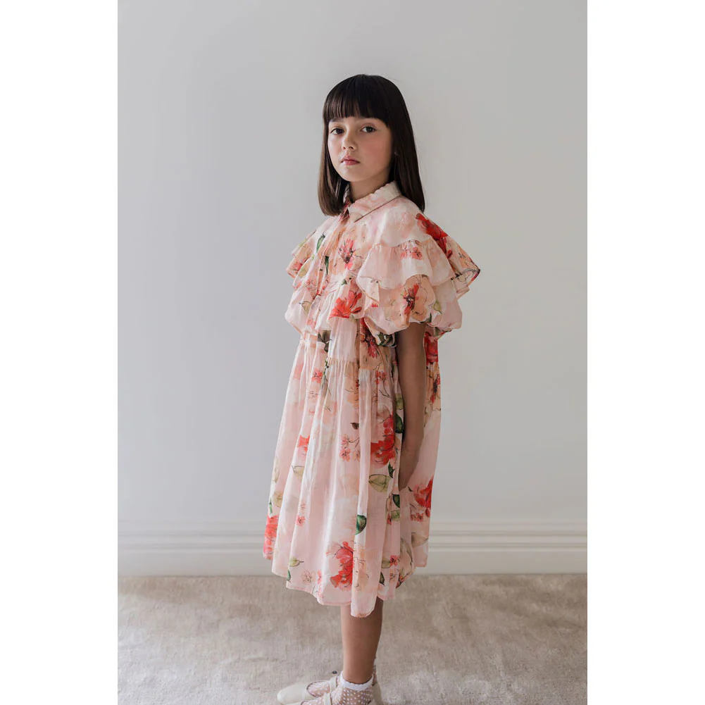 Petite Amalie Peach Peony Linen Collar Dress - Image 3