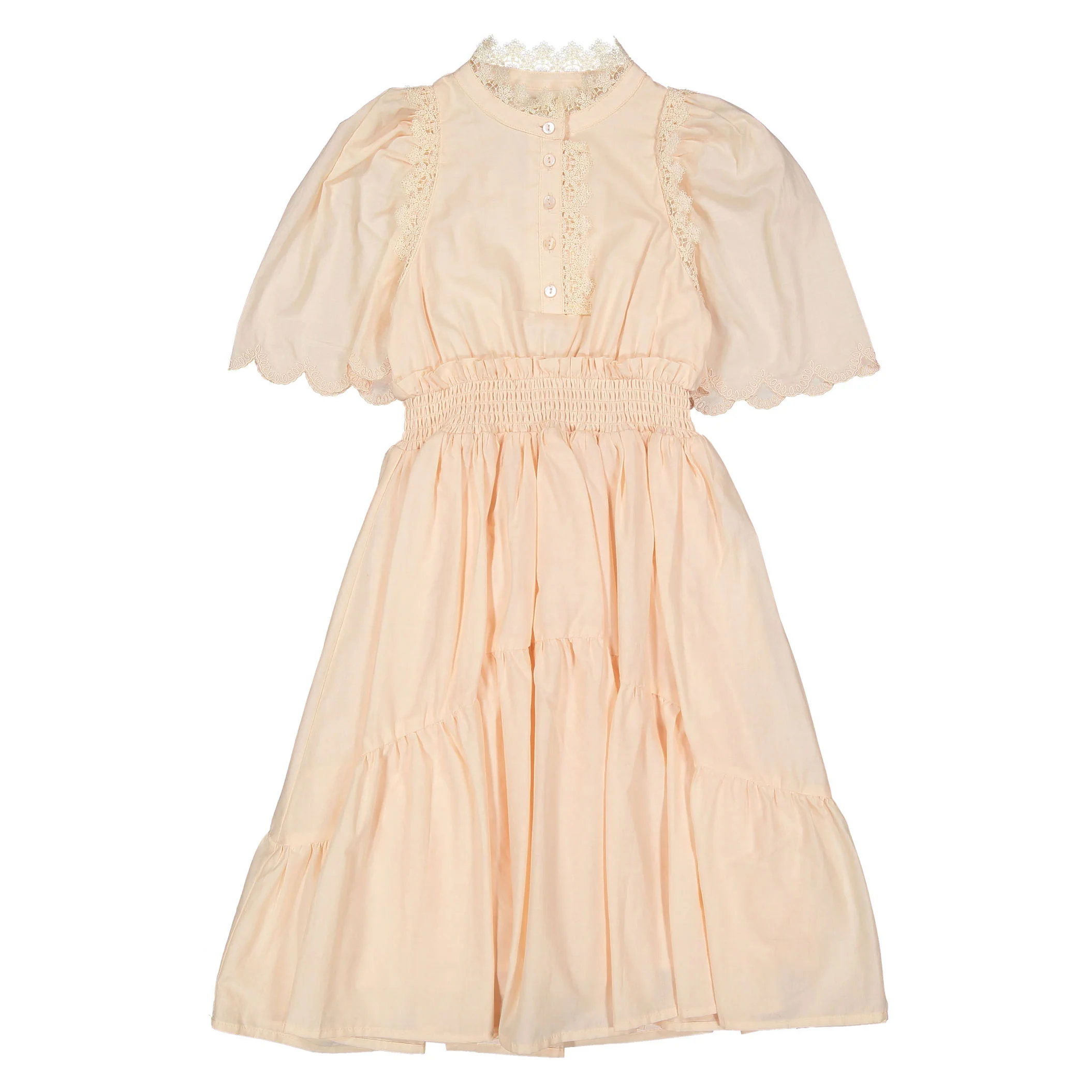 Petite Amalie Pink/Cream Shirred Waist Voile Dress
