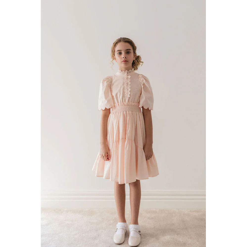 Petite Amalie Pink/Cream Shirred Waist Voile Dress - Image 2