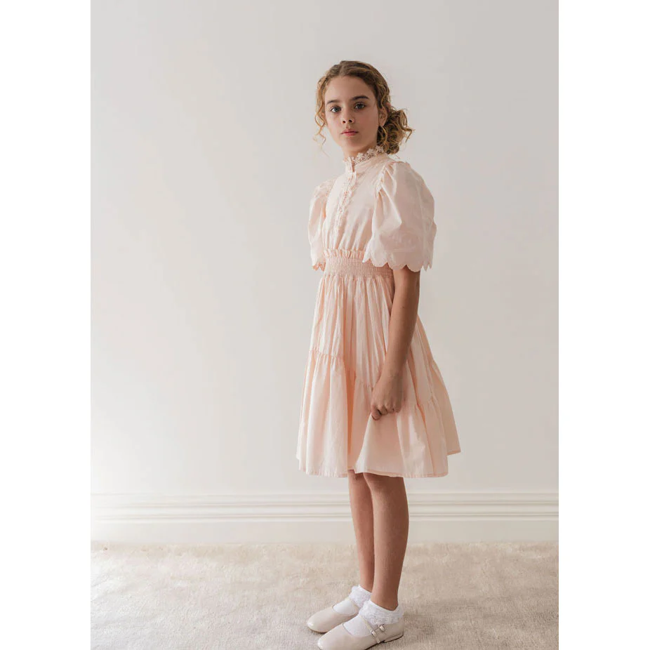 Petite Amalie Pink/Cream Shirred Waist Voile Dress - Image 3