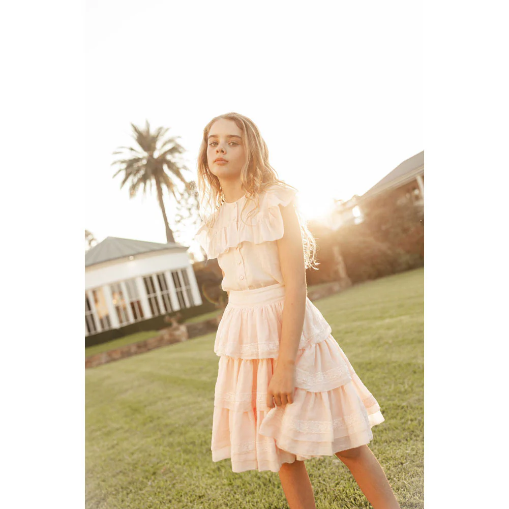 Petite Amalie Soft Peach Lace Linen Skirt - Image 2