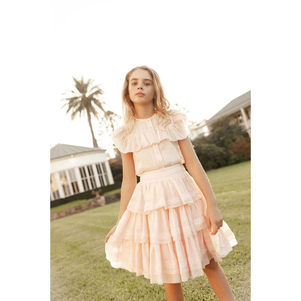 Petite Amalie Soft Peach Lace Linen Skirt - Image 3