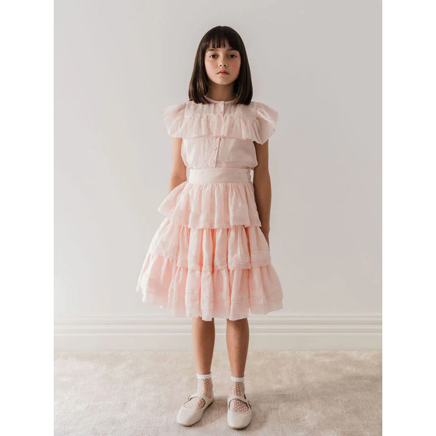 Petite Amalie Soft Peach Ruffle Linen Blouse - Image 2