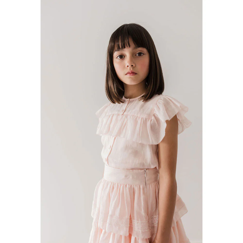 Petite Amalie Soft Peach Ruffle Linen Blouse - Image 3