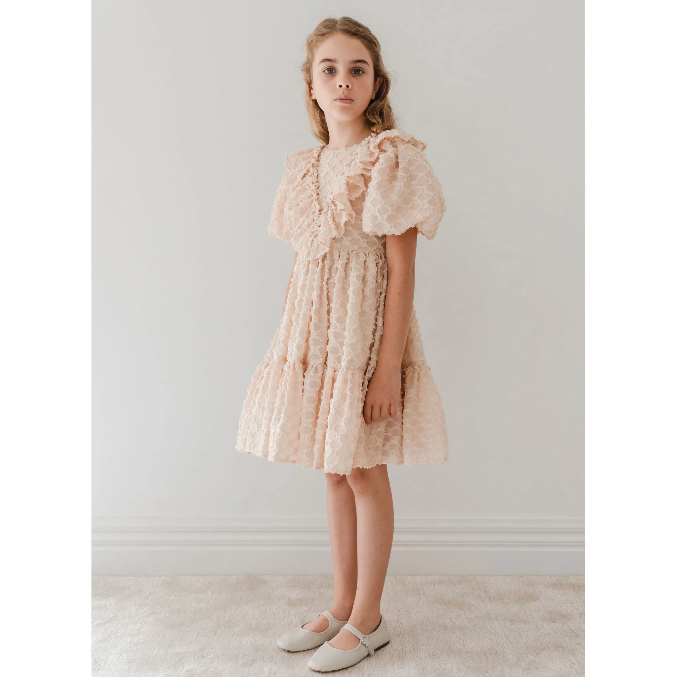 Petite Amalie Vanilla Vine Burnout Puff  Sleeve Dress - Image 2