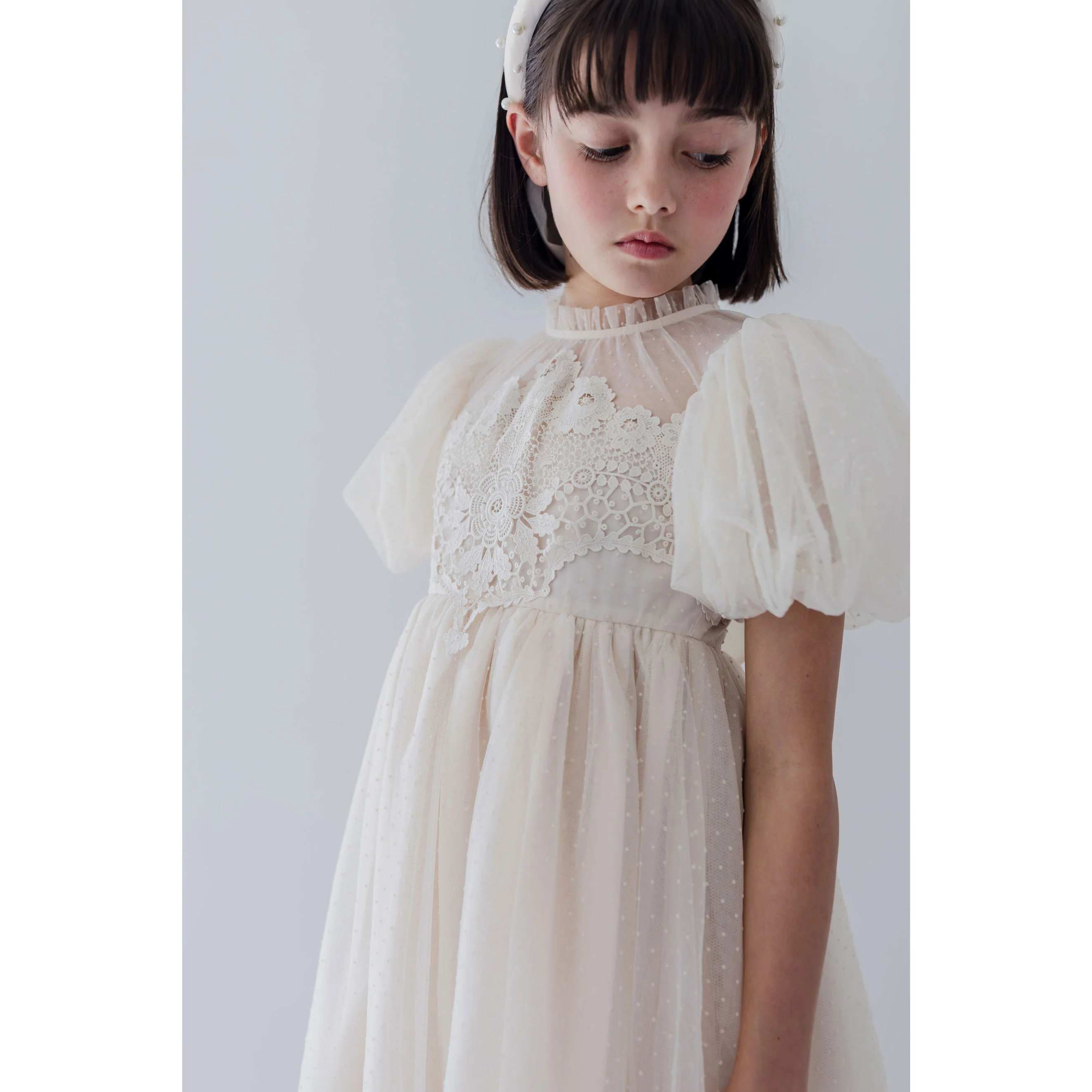 Petite Amalie  Vanilla Vintage Applique Bodice Tulle Dress - Image 4