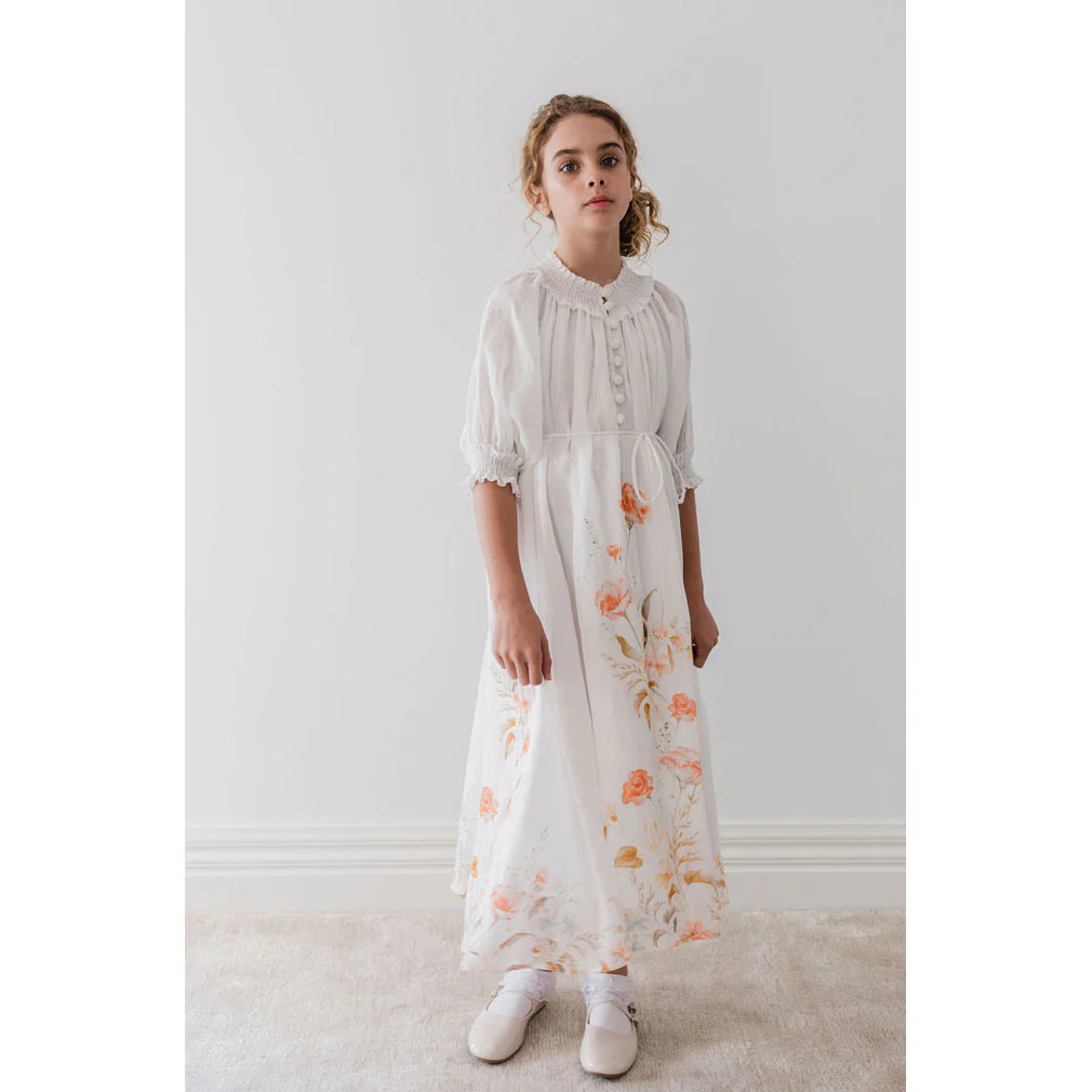 Petite Amalie White Border Floral Linen Dress - Image 3