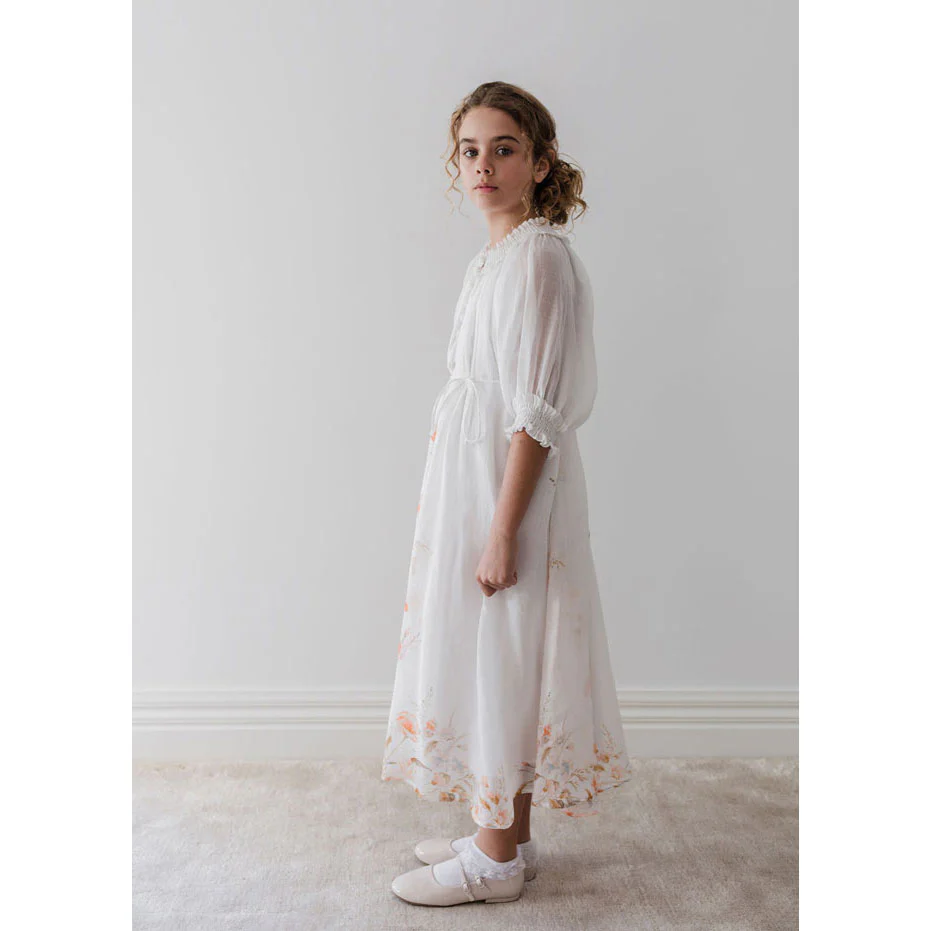 Petite Amalie White Border Floral Linen Dress - Image 4