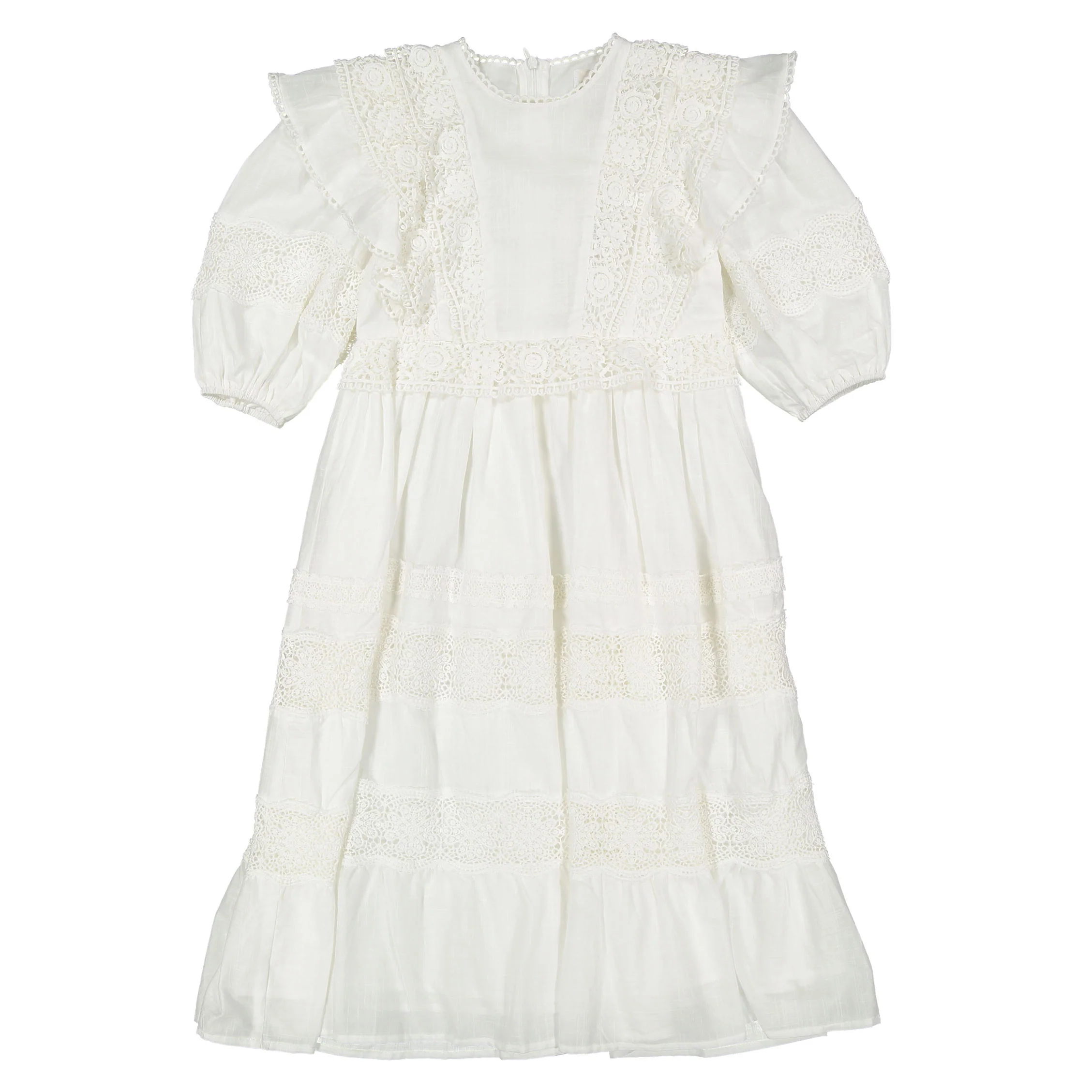 Petite Amalie White Crochet Lace Linen Dress