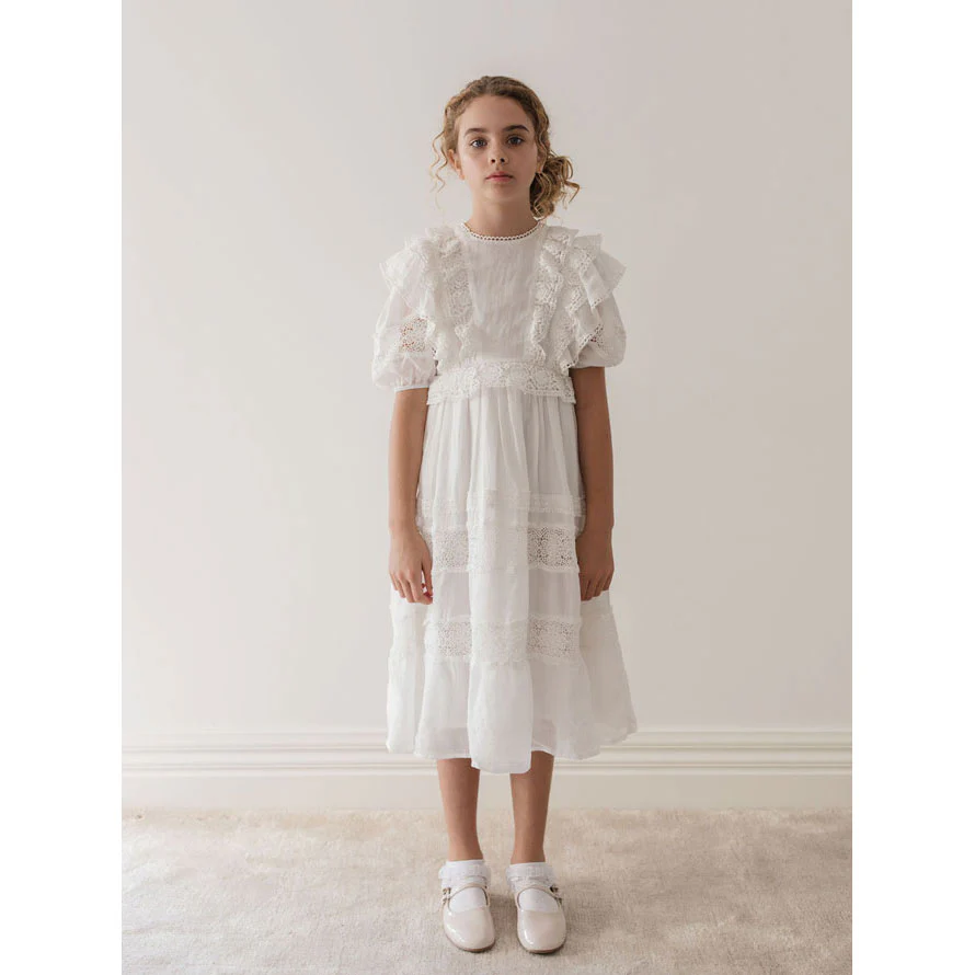 Petite Amalie White Crochet Lace Linen Dress - Image 2