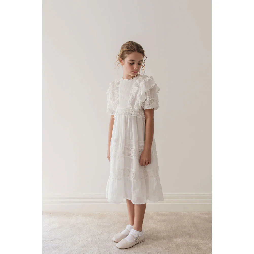 Petite Amalie White Crochet Lace Linen Dress - Image 3