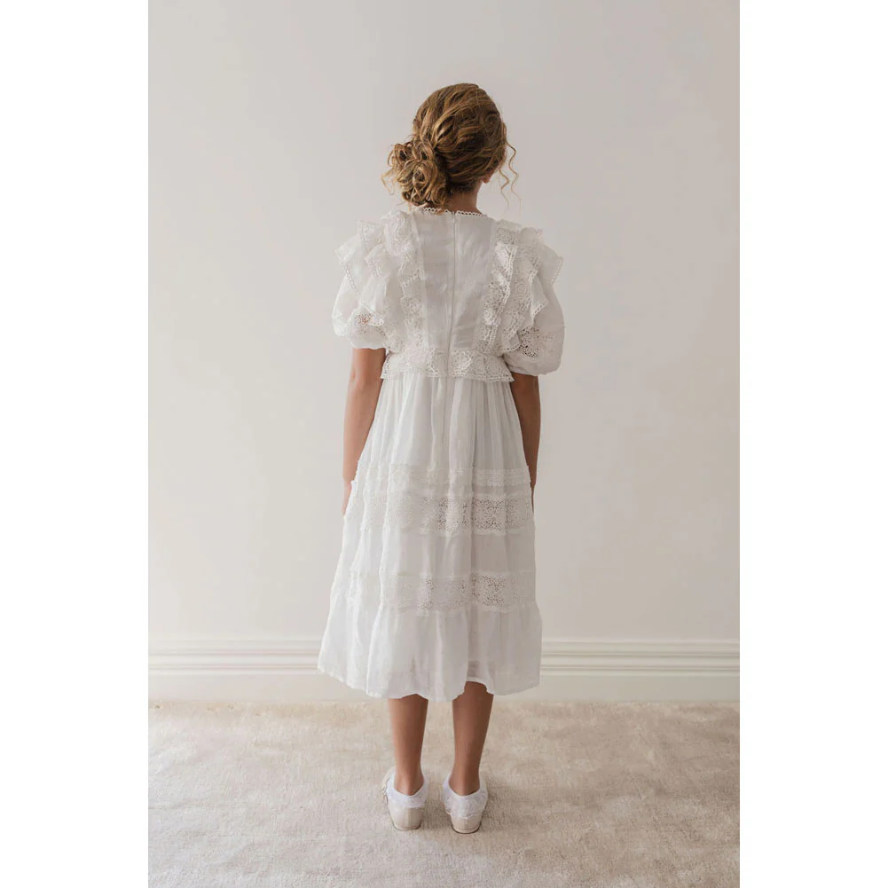 Petite Amalie White Crochet Lace Linen Dress - Image 4