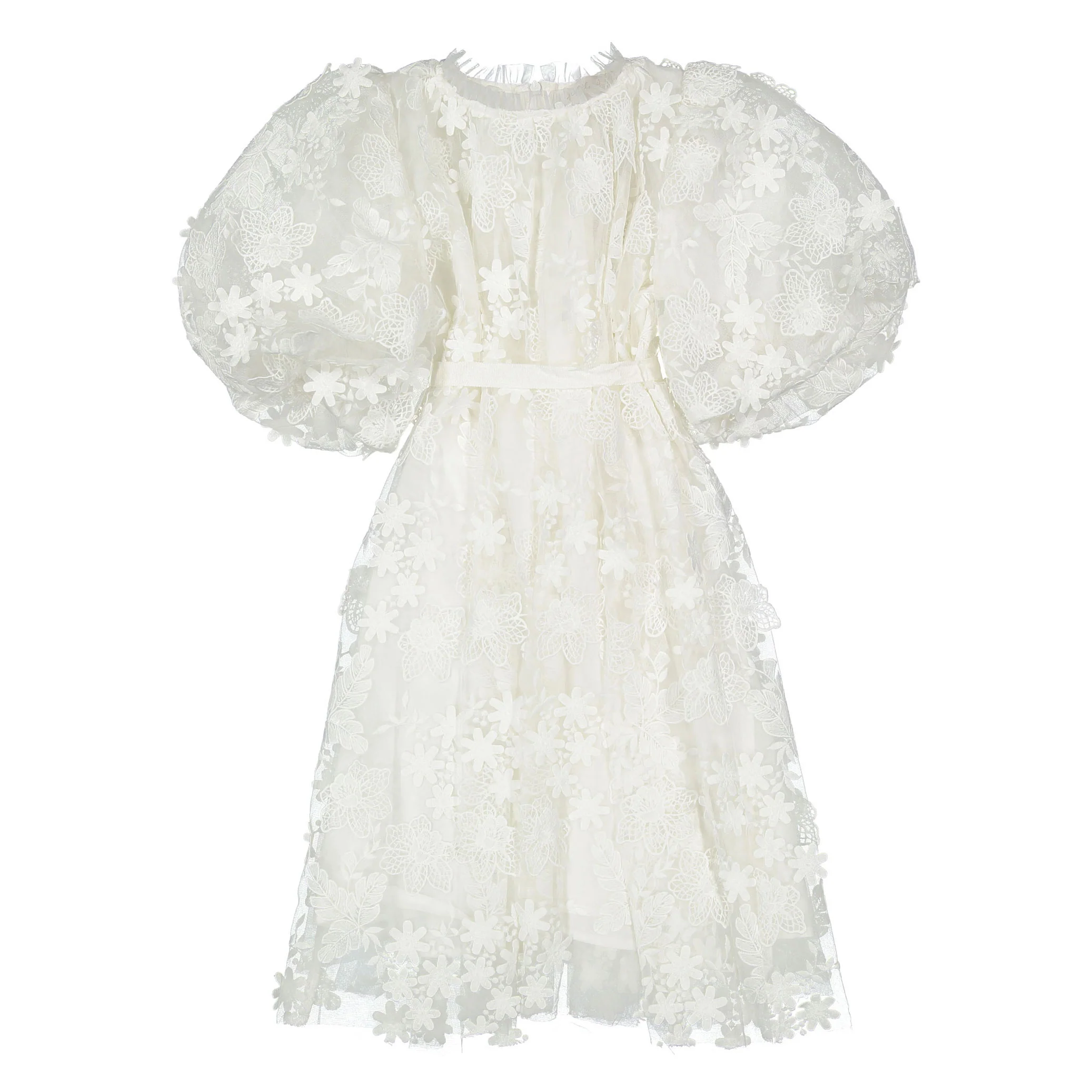 Petite Amalie White Floral Applique Tulle Dress