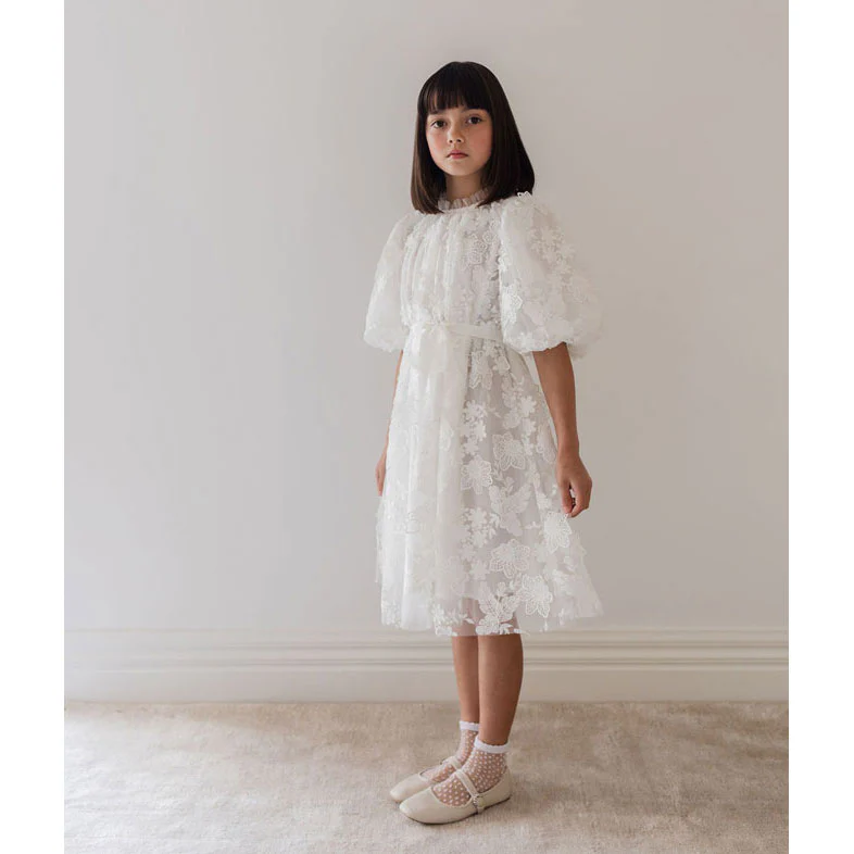 Petite Amalie White Floral Applique Tulle Dress - Image 2