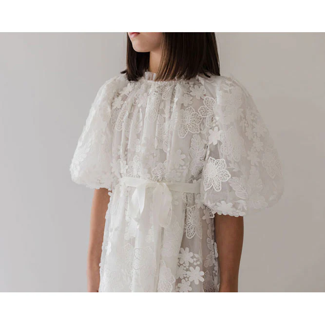 Petite Amalie White Floral Applique Tulle Dress - Image 3