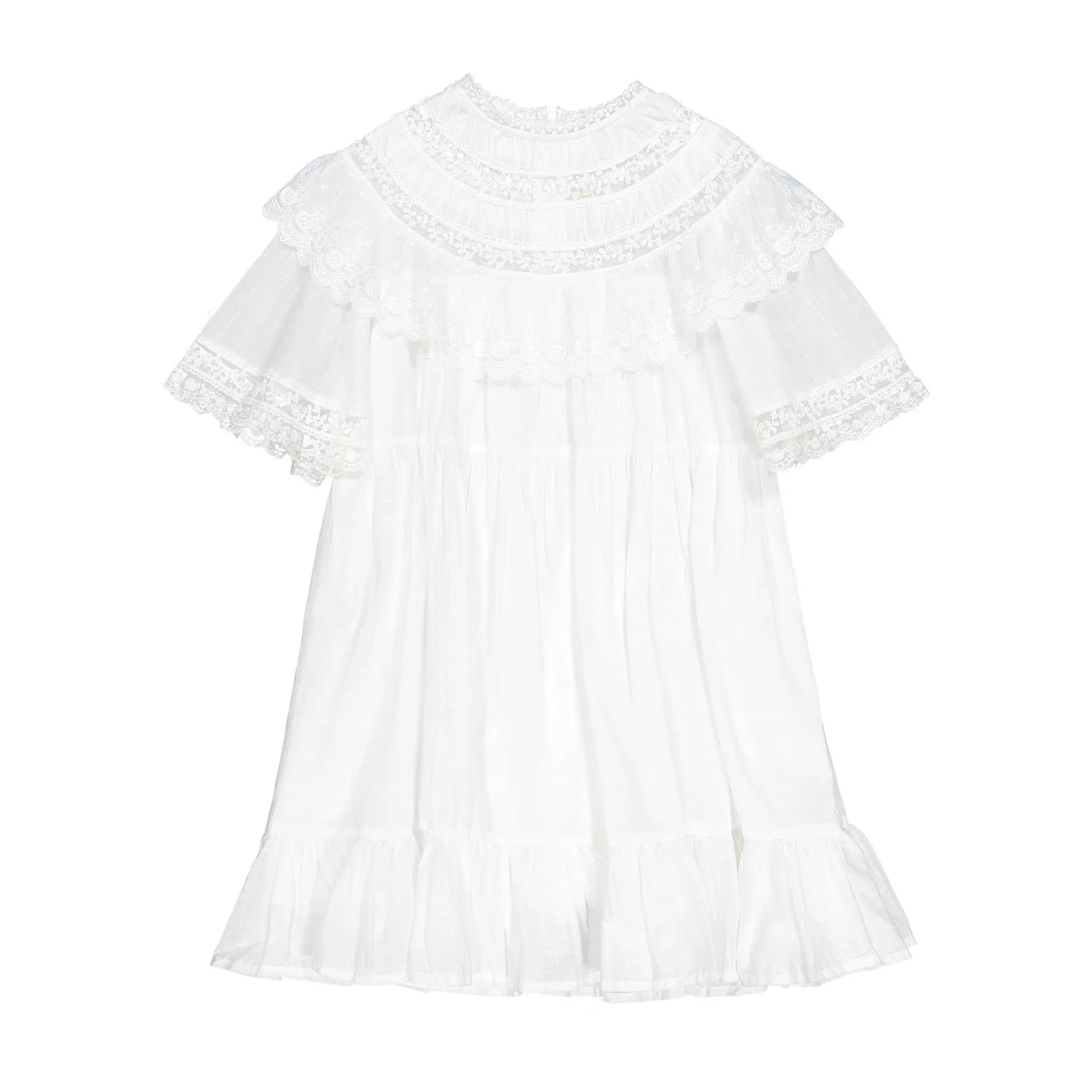 Petite Amalie White Lace Trim Collar Smock Dress
