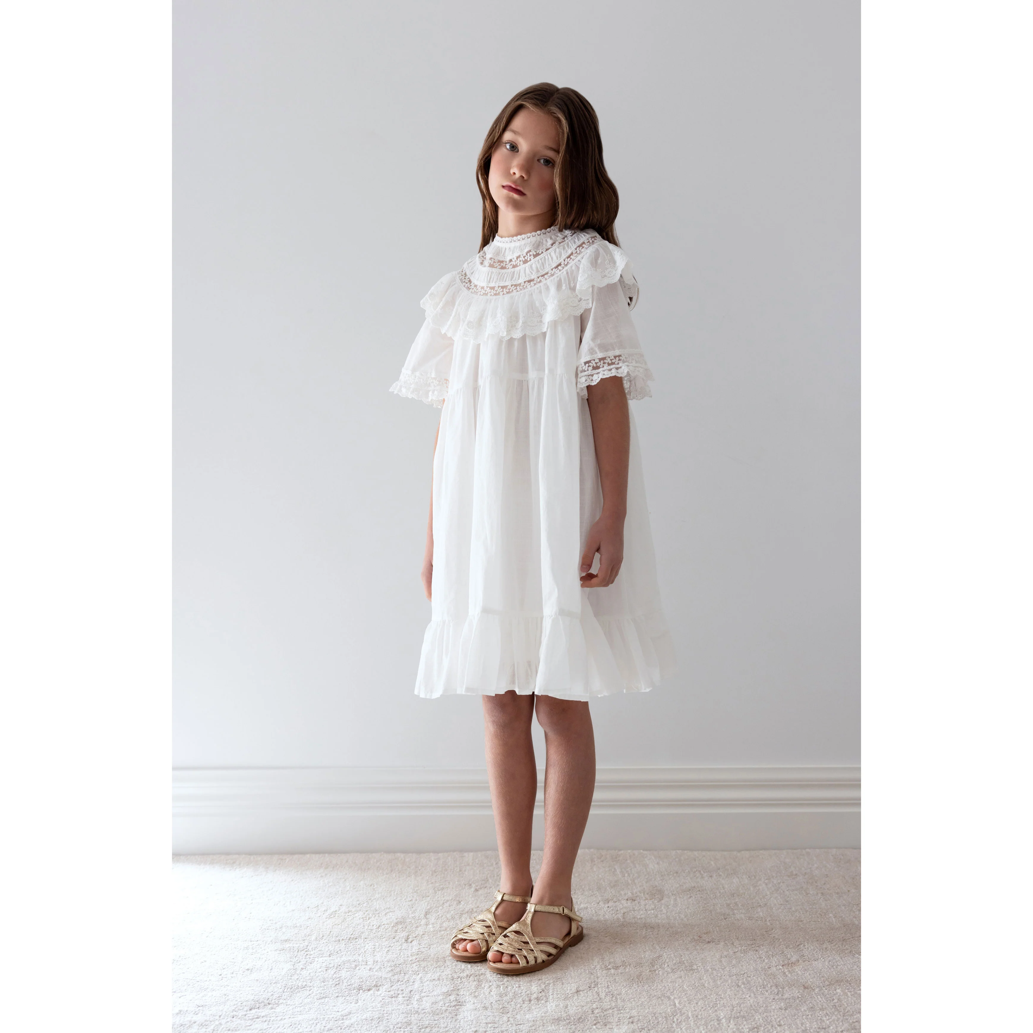 Petite Amalie White Lace Trim Collar Smock Dress - Image 2