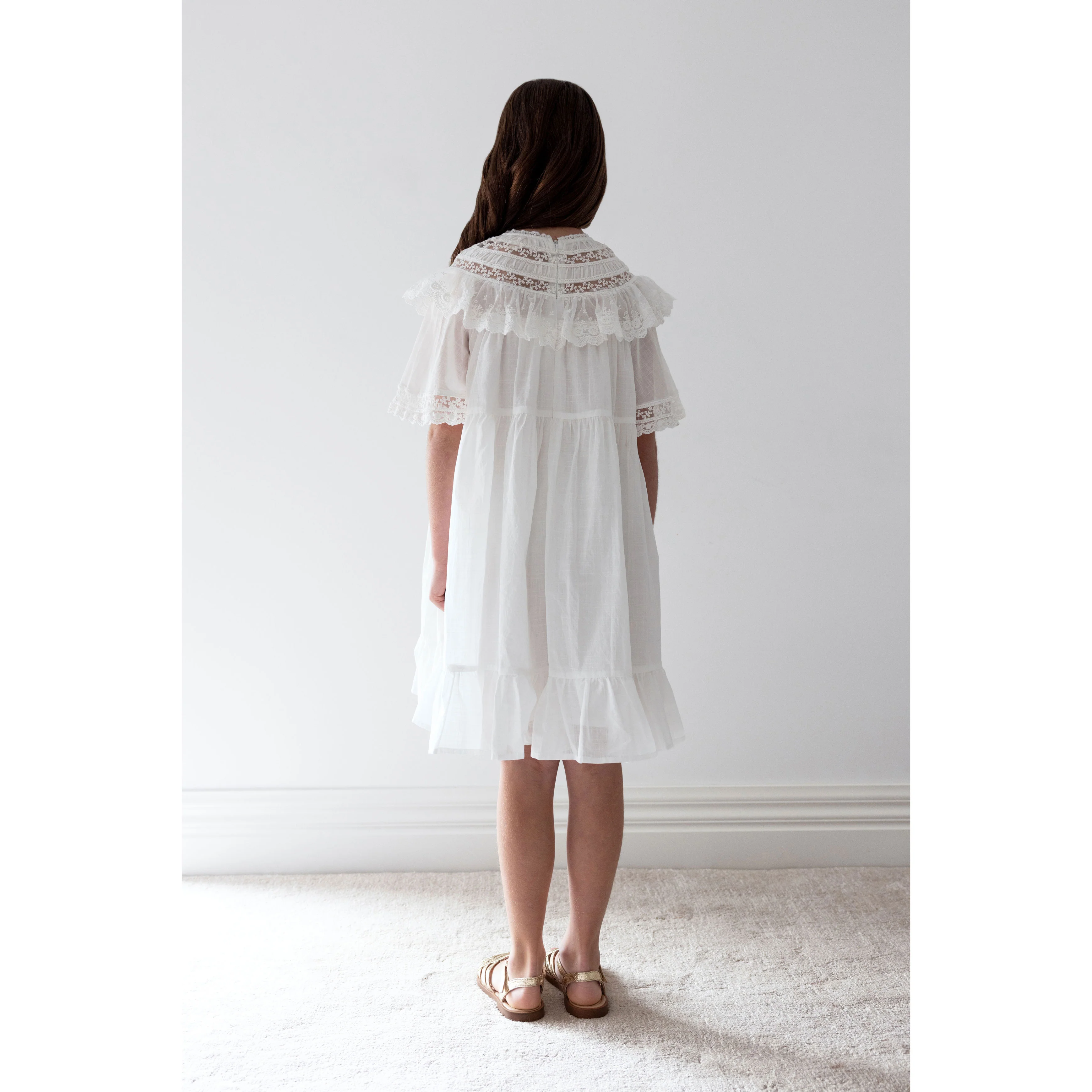 Petite Amalie White Lace Trim Collar Smock Dress - Image 3