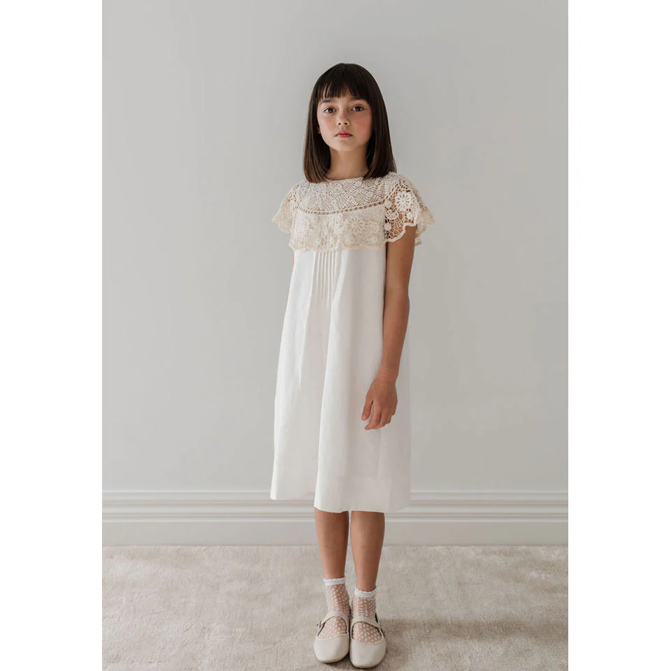 Petite Amalie White/Natural Crochet Cape Linen Dress - Image 2