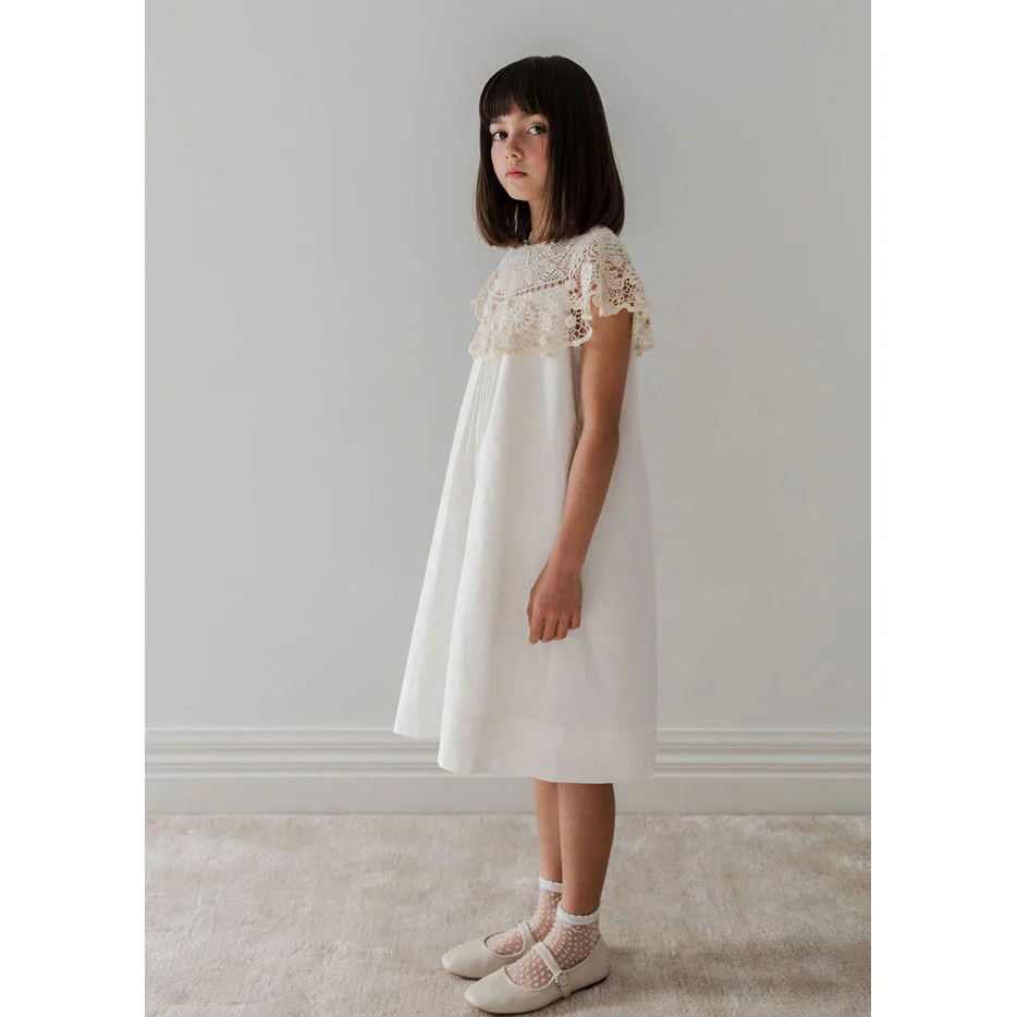 Petite Amalie White/Natural Crochet Cape Linen Dress - Image 3