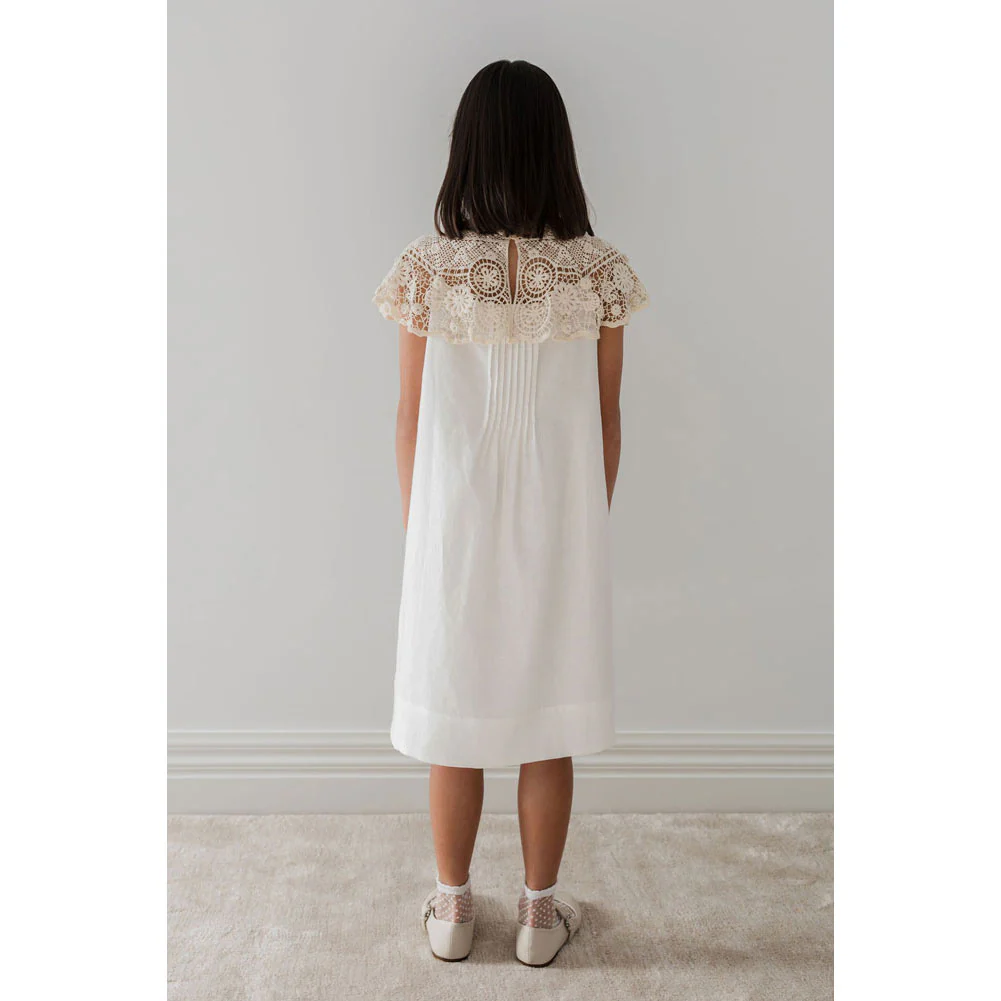 Petite Amalie White/Natural Crochet Cape Linen Dress - Image 4