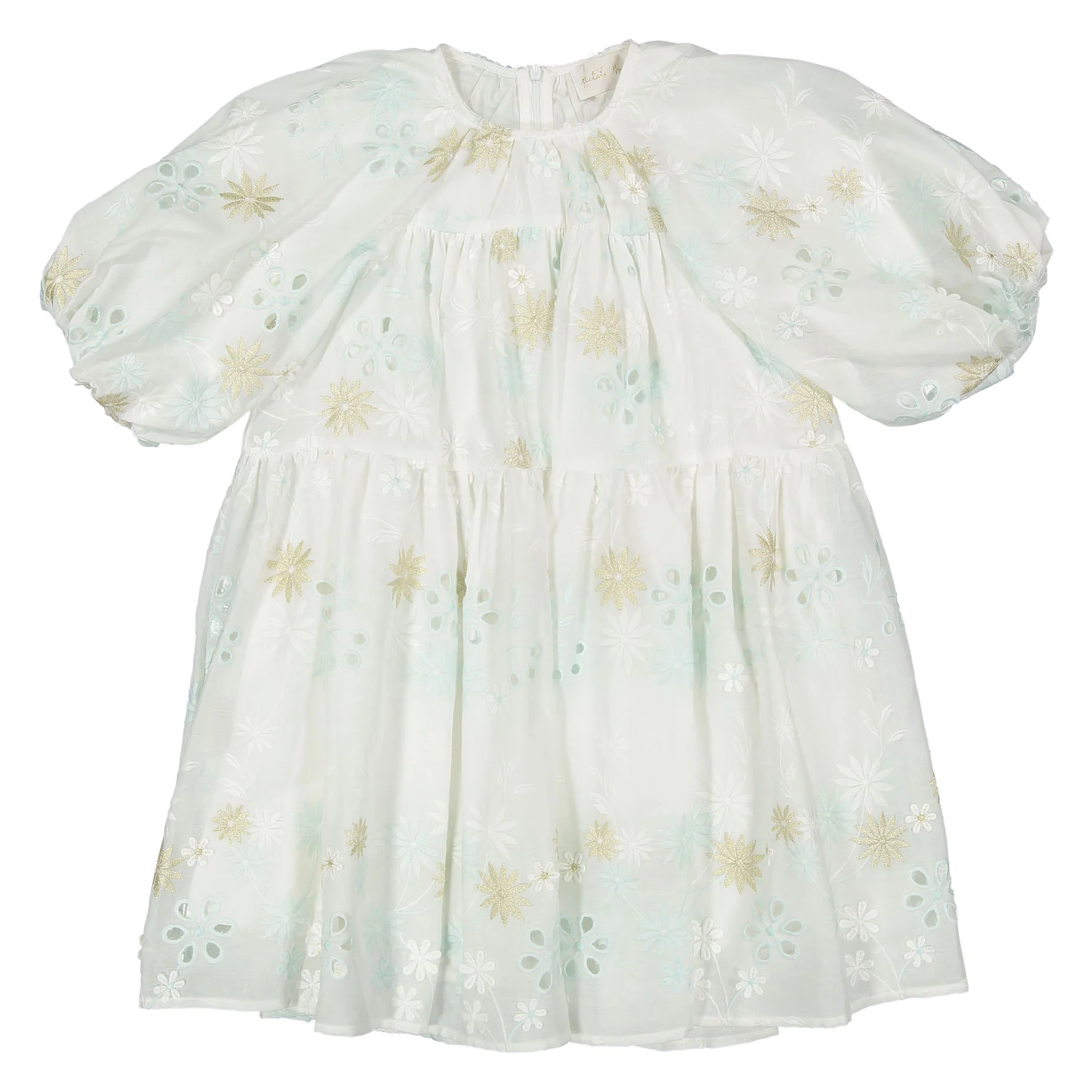 Petite Amalie White/Seafoam Applique Babydoll Dress