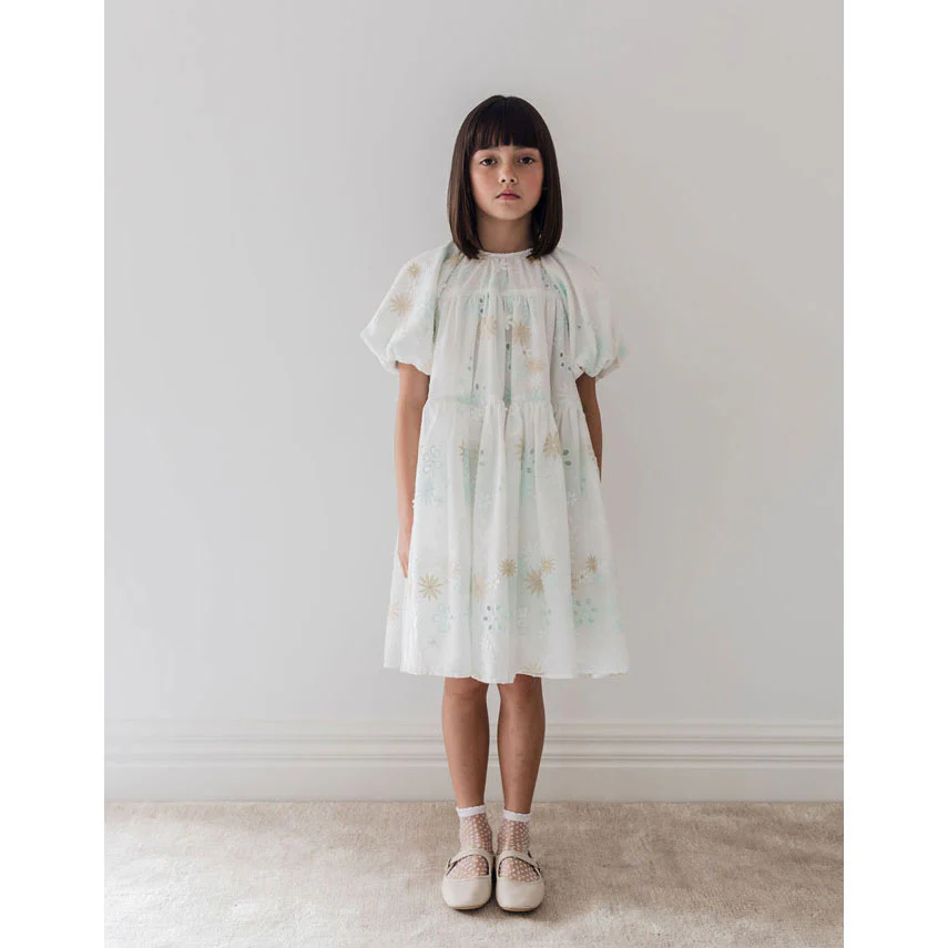 Petite Amalie White/Seafoam Applique Babydoll Dress - Image 2