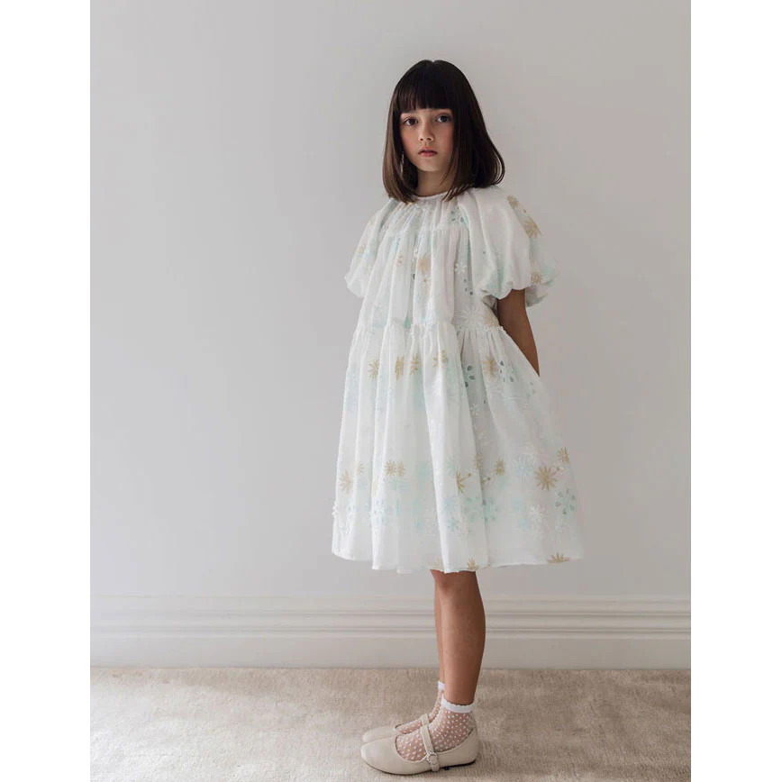 Petite Amalie White/Seafoam Applique Babydoll Dress - Image 3