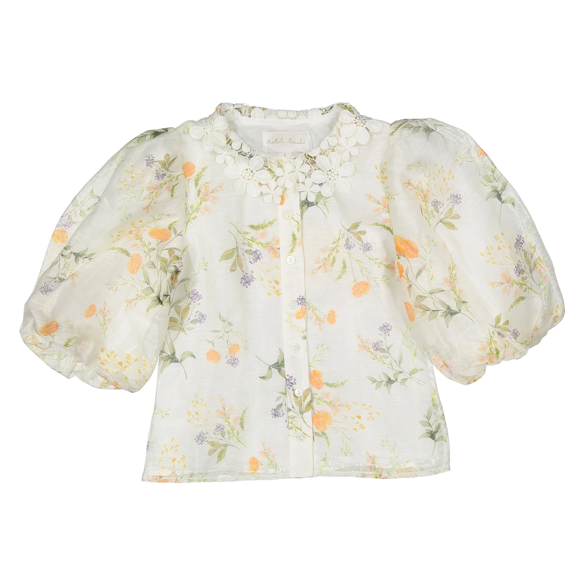 Petite Amalie White Summer Bouquet Linen Blouse