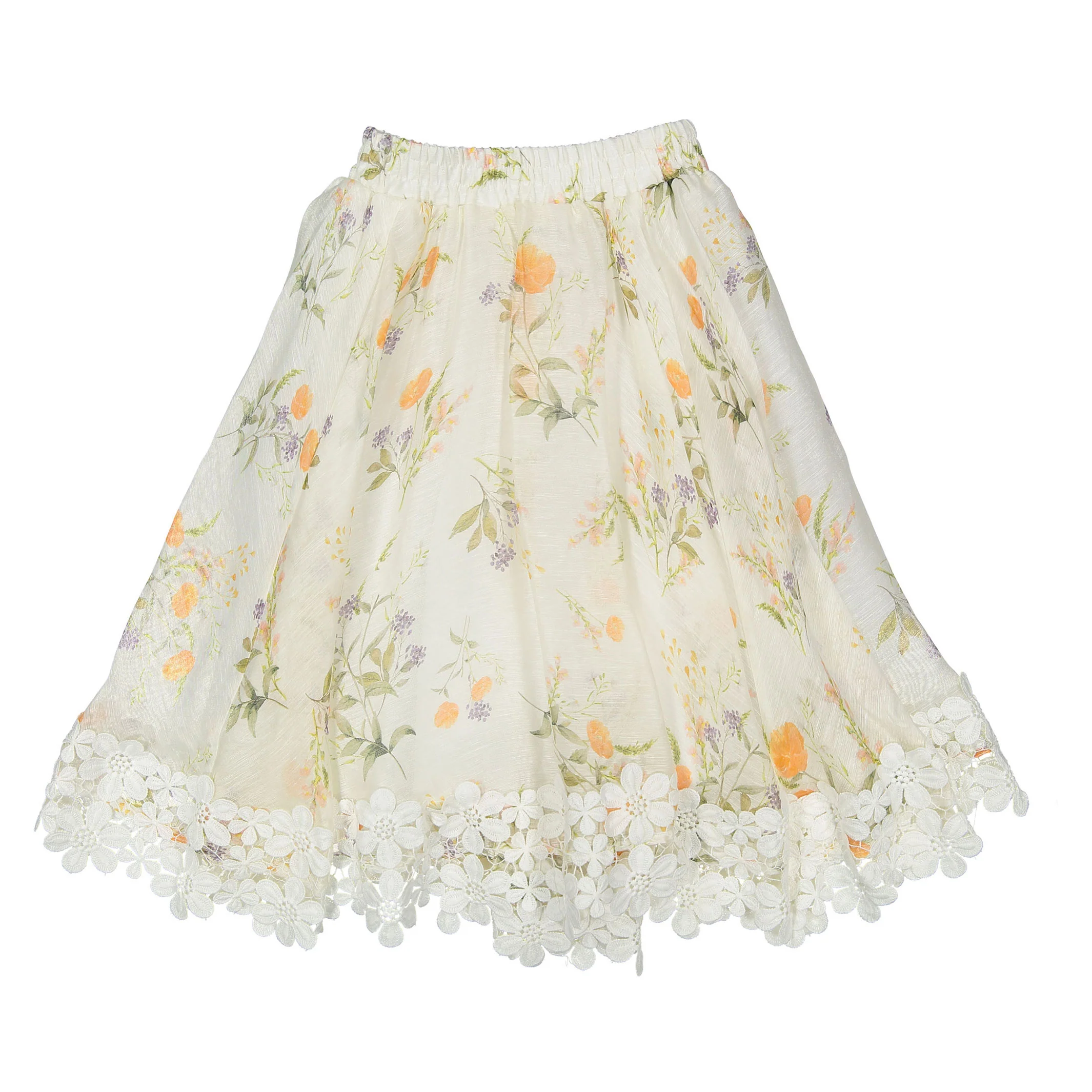 Petite Amalie White Summer Bouquet Linen Skirt