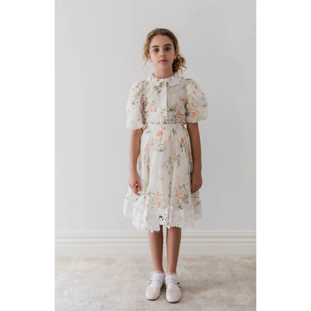Petite Amalie White Summer Bouquet Linen Skirt - Image 2
